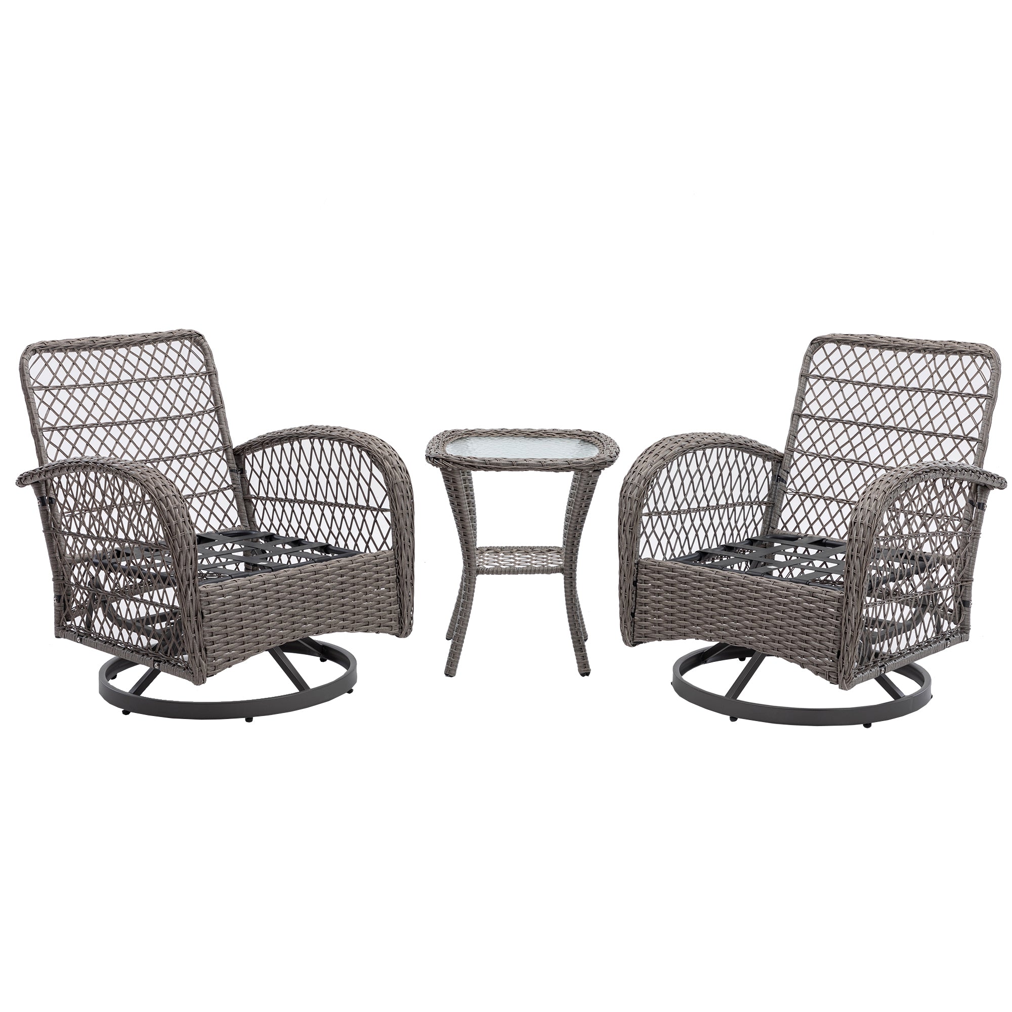 3-Piece Outdoor Rocker Chairs with Thickened Cushions and Glass Coffee Table BOHFPC02GR