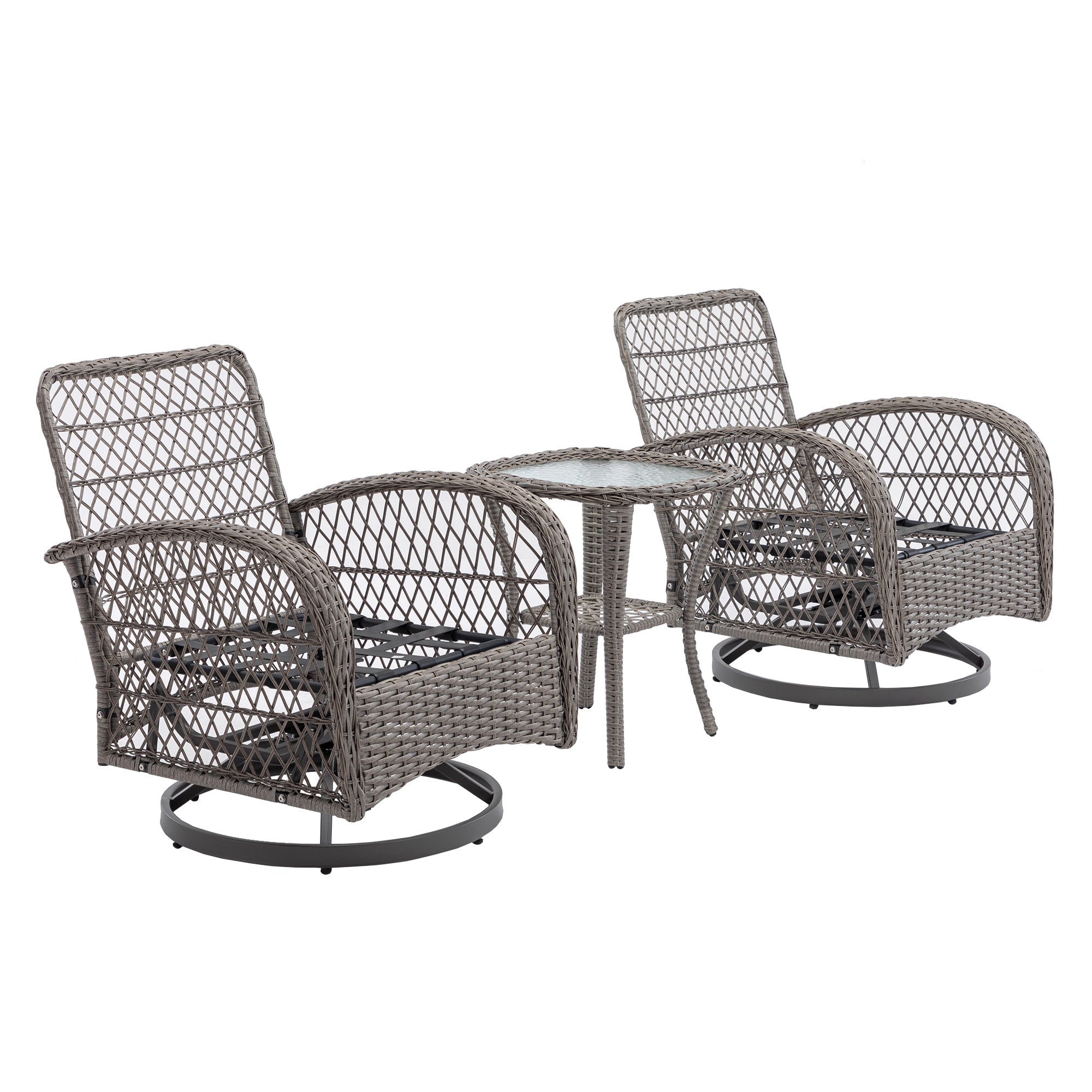 3-Piece Outdoor Rocker Chairs with Thickened Cushions and Glass Coffee Table BOHFPC02GR