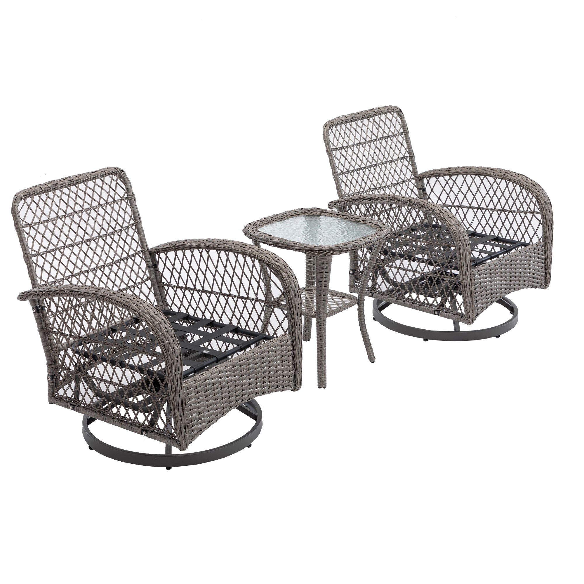 3-Piece Outdoor Rocker Chairs with Thickened Cushions and Glass Coffee Table BOHFPC02GR