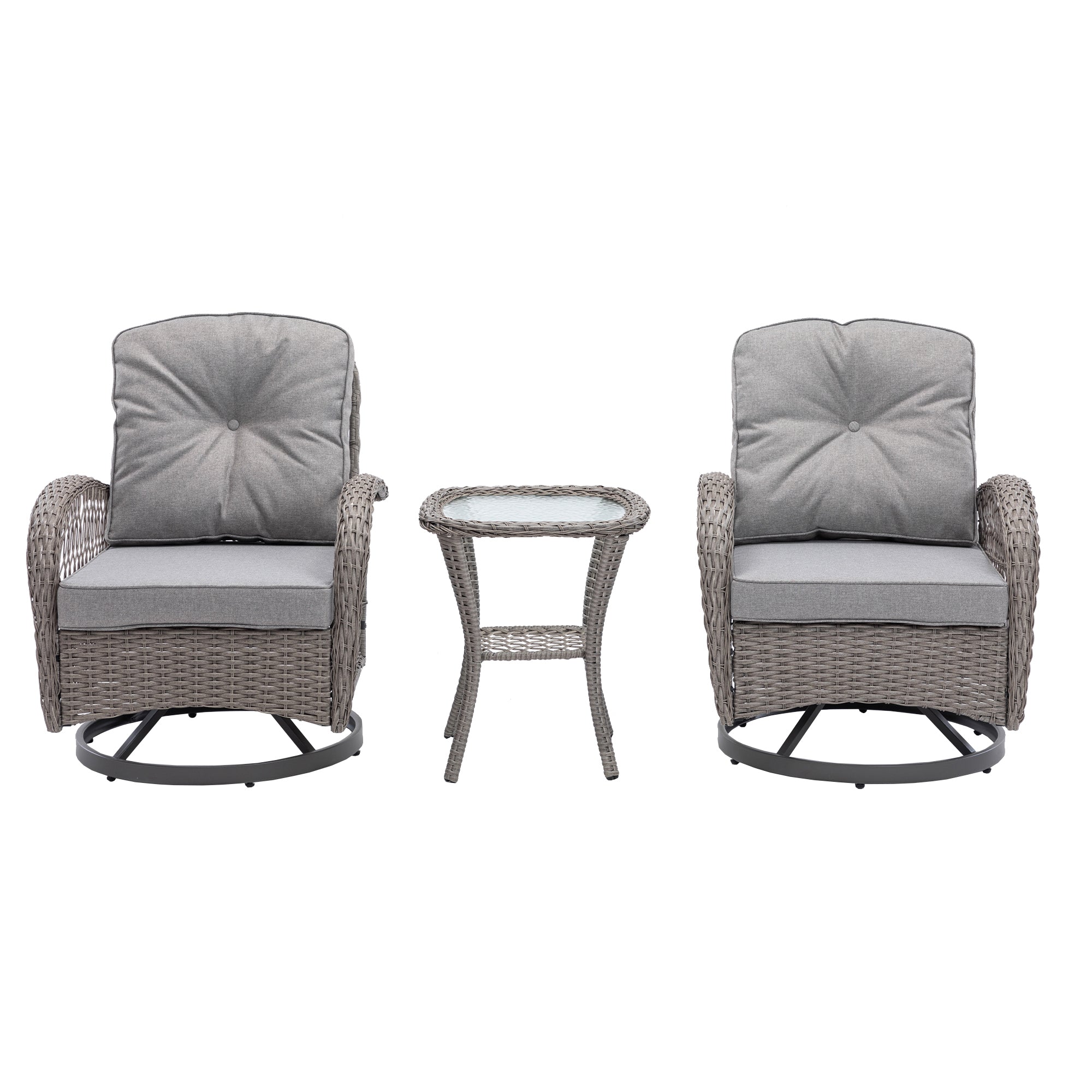 3-Piece Outdoor Rocker Chairs with Thickened Cushions and Glass Coffee Table BOHFPC02GR