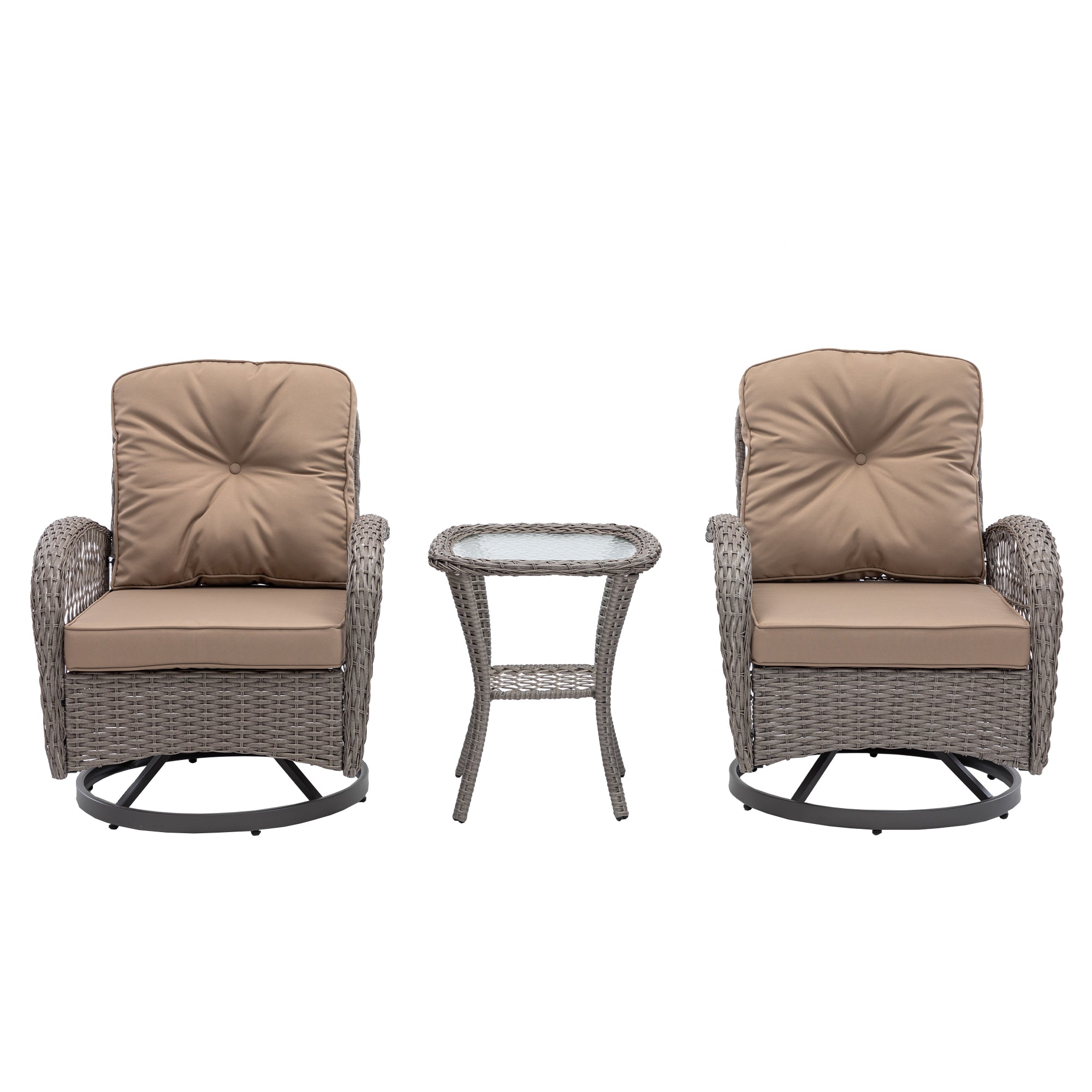 3-Piece Outdoor Rocker Chairs with Thickened Cushions and Glass Coffee Table BOHFPC02KH