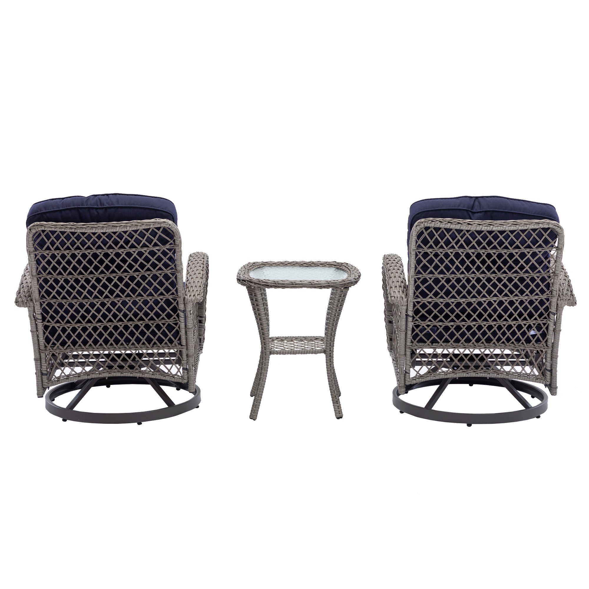 3-Piece Outdoor Rocker Chairs with Thickened Cushions and Glass Coffee Table