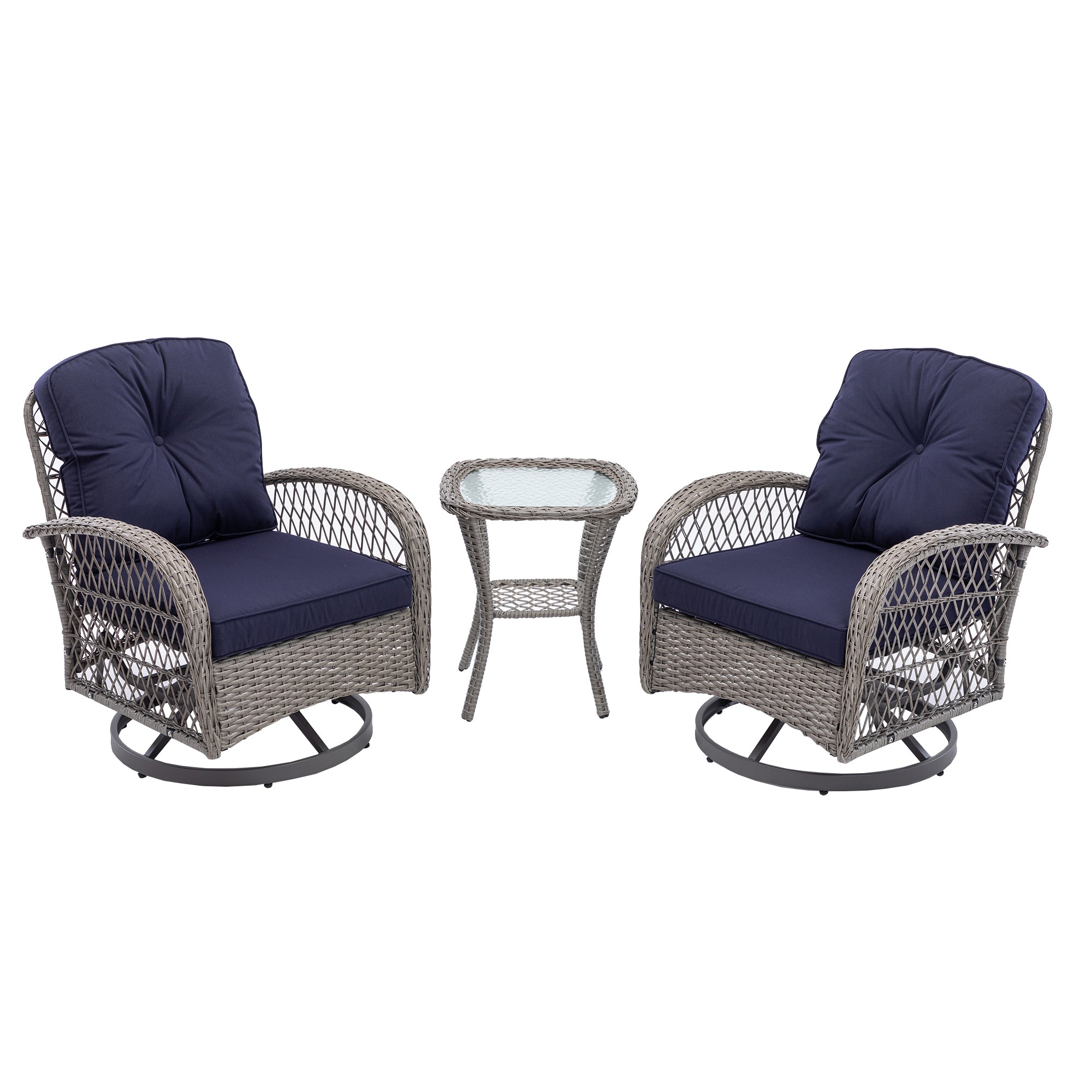 3-Piece Outdoor Rocker Chairs with Thickened Cushions and Glass Coffee Table