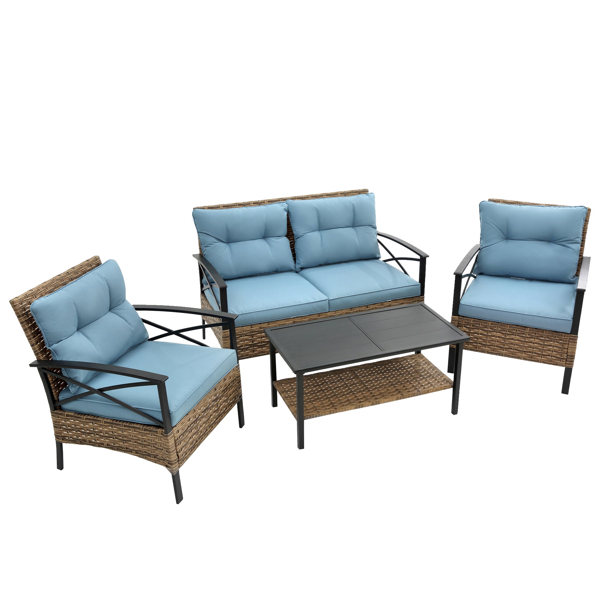 4-Piece Rattan Wicker Outdoor Conversation Set with Cushion BOHFPS01BL