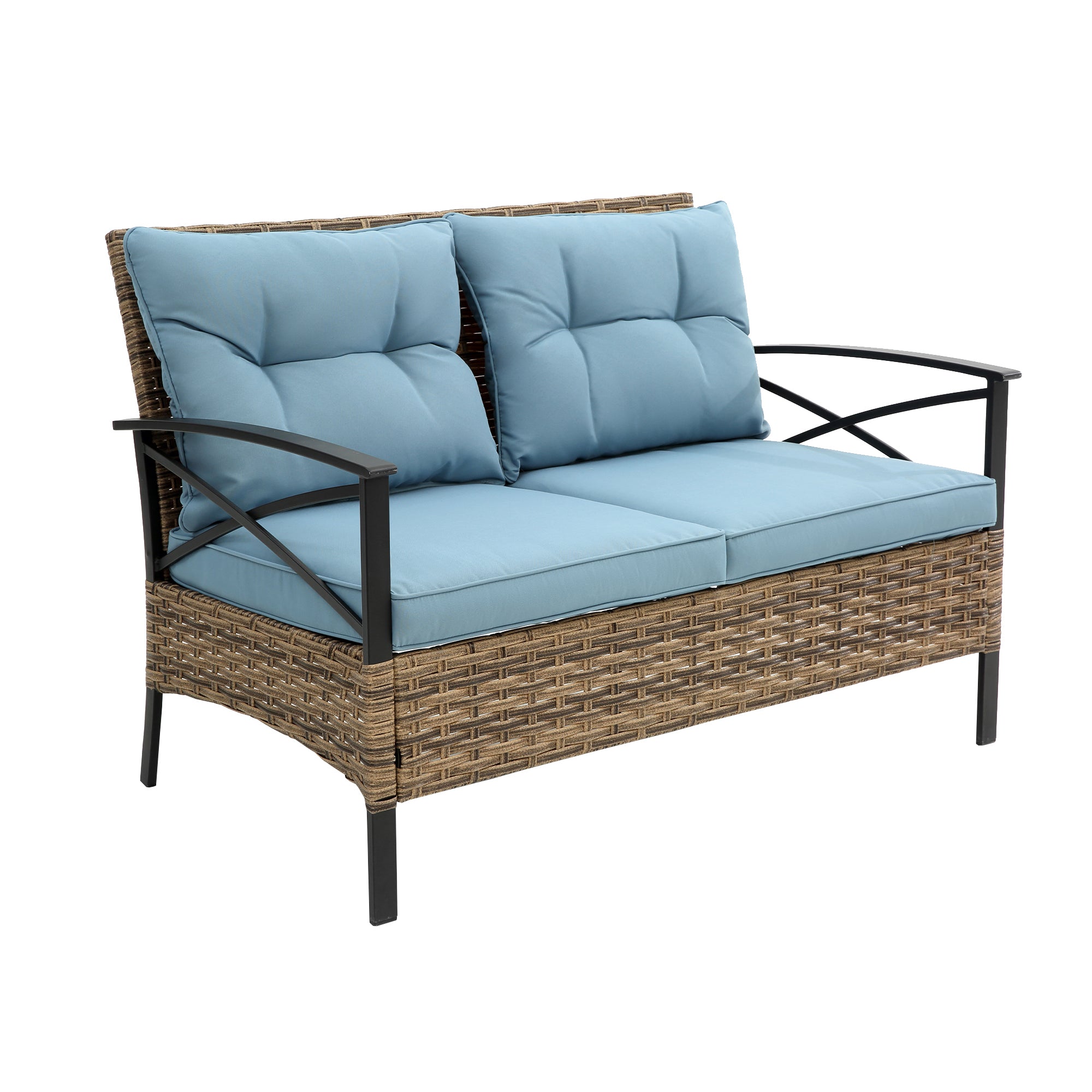 4-Piece Rattan Wicker Outdoor Conversation Set with Cushion BOHFPS01BL