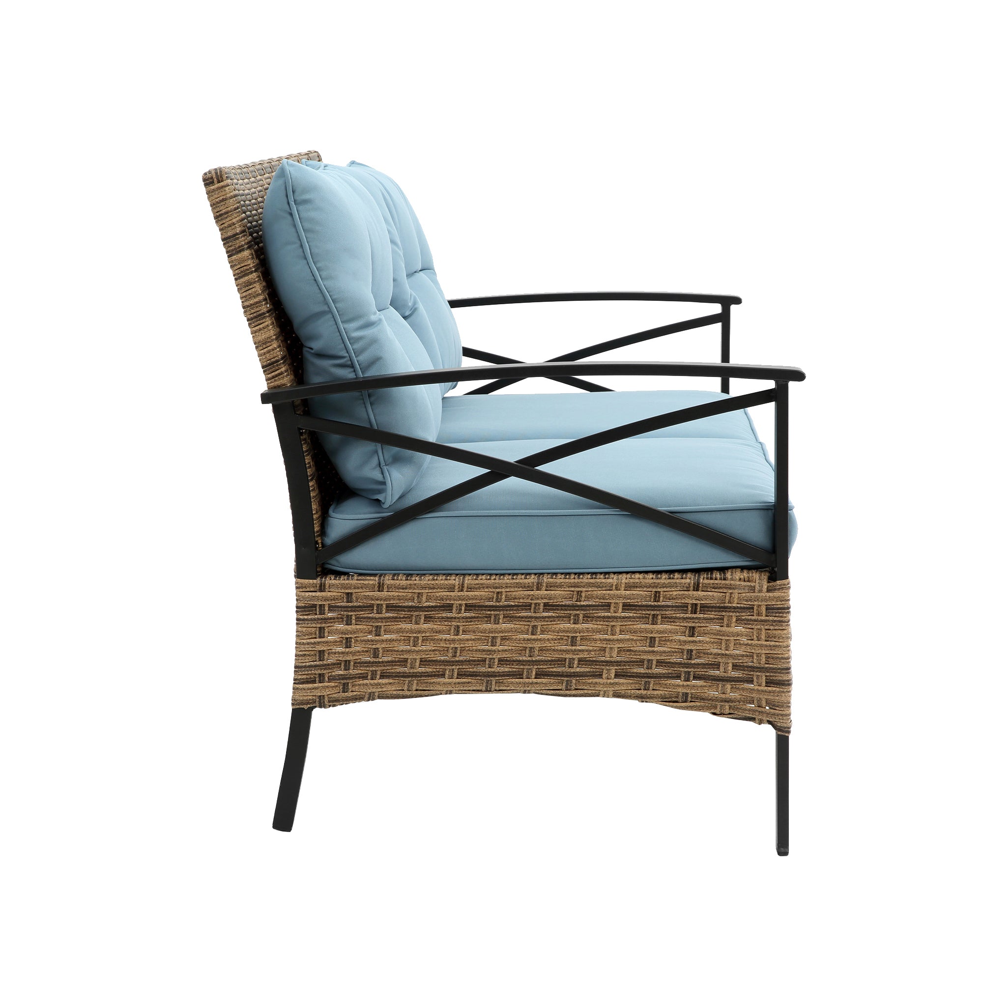 4-Piece Rattan Wicker Outdoor Conversation Set with Cushion BOHFPS01BL