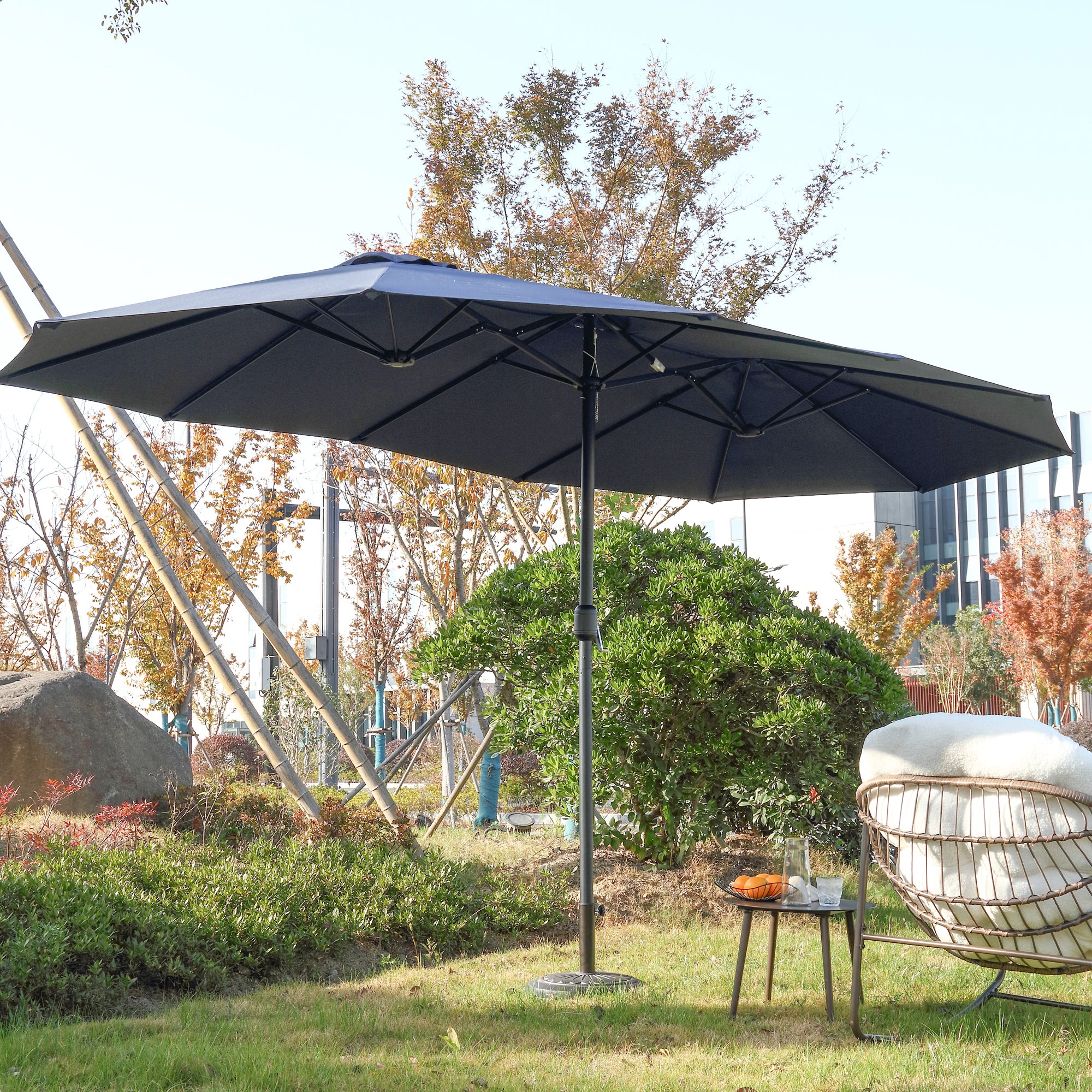 14.8 ft. Double Sided Patio Umbrella Rectangular Large with Crank BOHFPU01NB