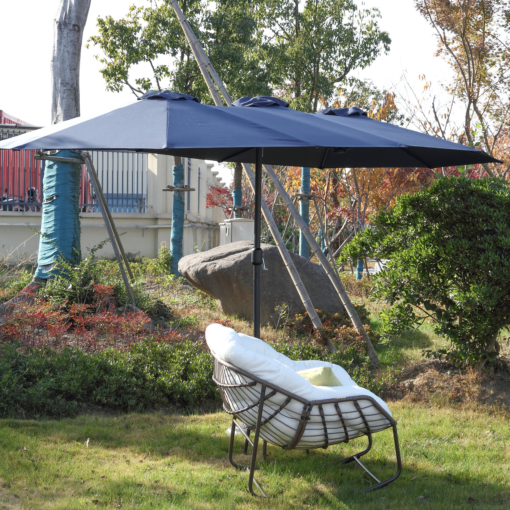 14.8 ft. Double Sided Patio Umbrella Rectangular Large with Crank BOHFPU01NB