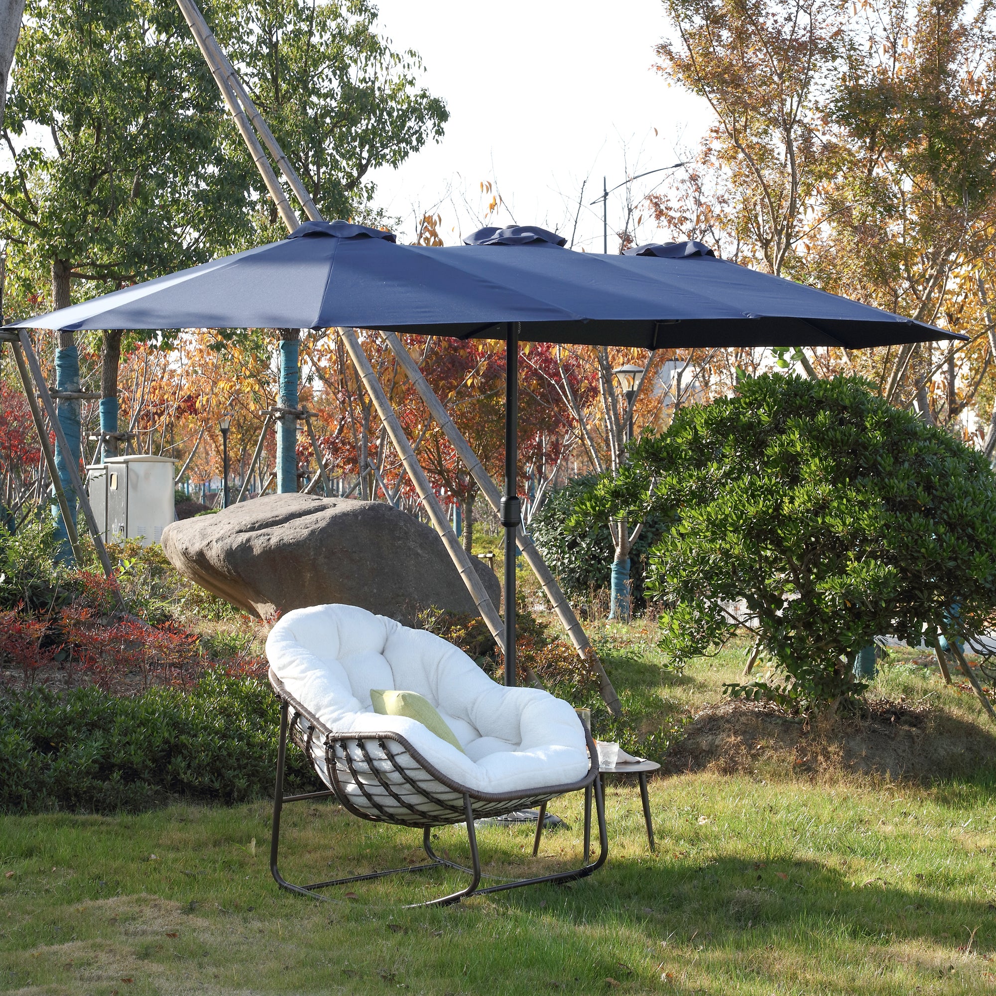 14.8 ft. Double Sided Patio Umbrella Rectangular Large with Crank BOHFPU01NB