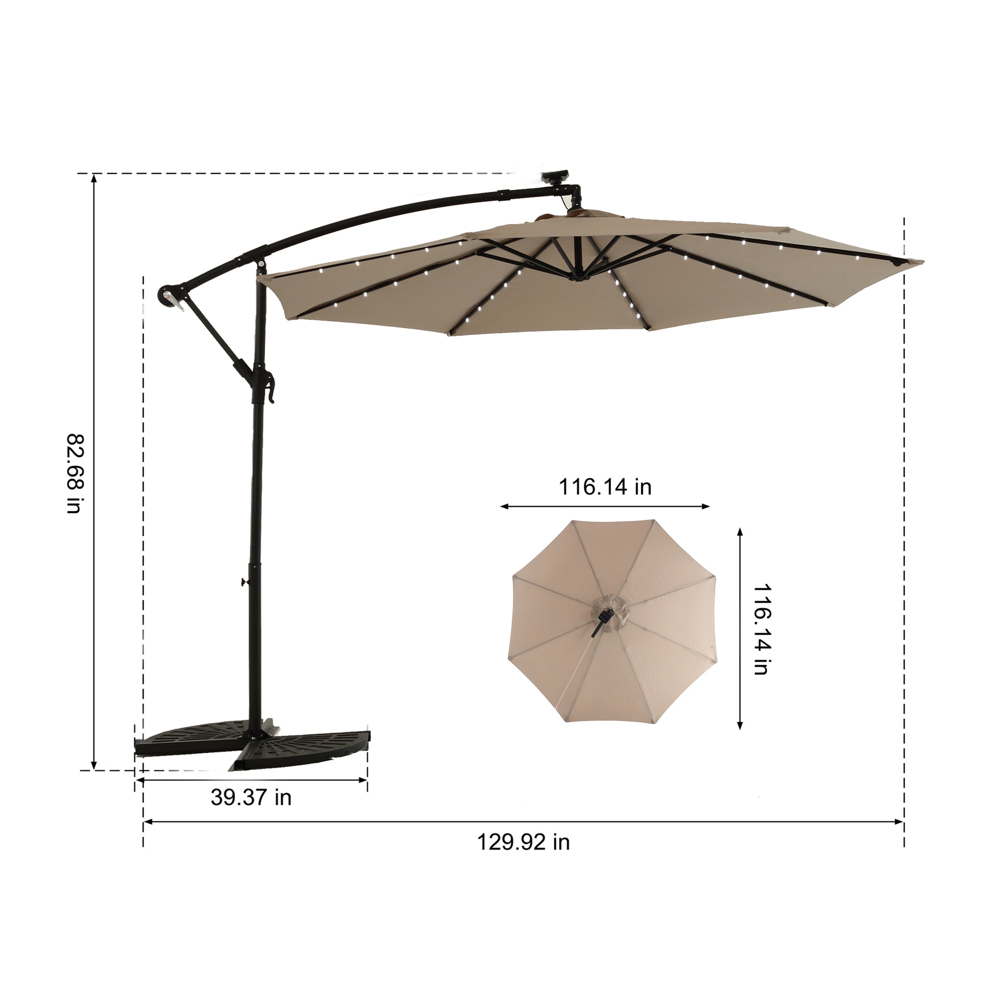 10 ft. Offset Hanging Outdoor Market Umbrella with Solar LED BOHFPU02KH