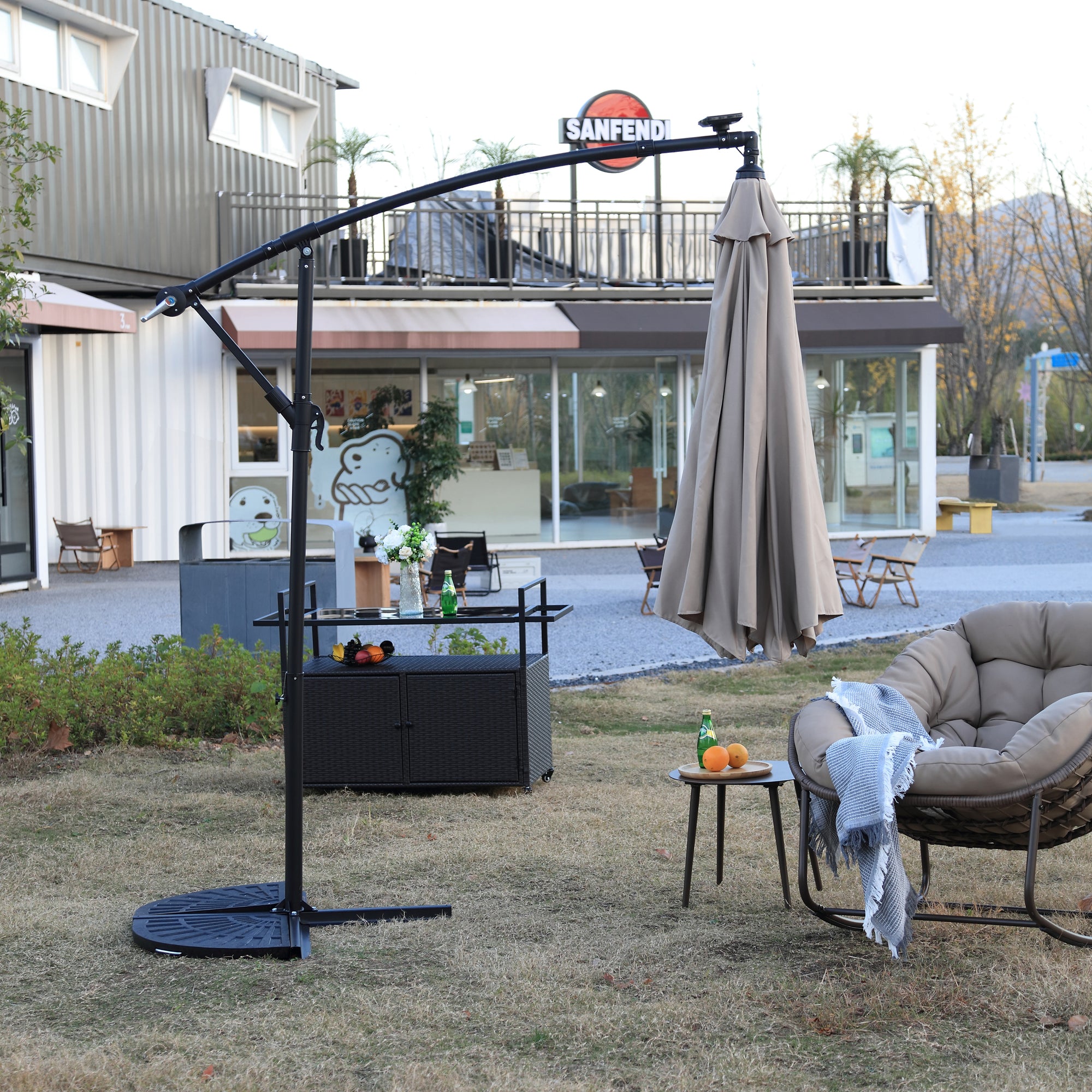 10 ft. Offset Hanging Outdoor Market Umbrella with Solar LED BOHFPU02KH