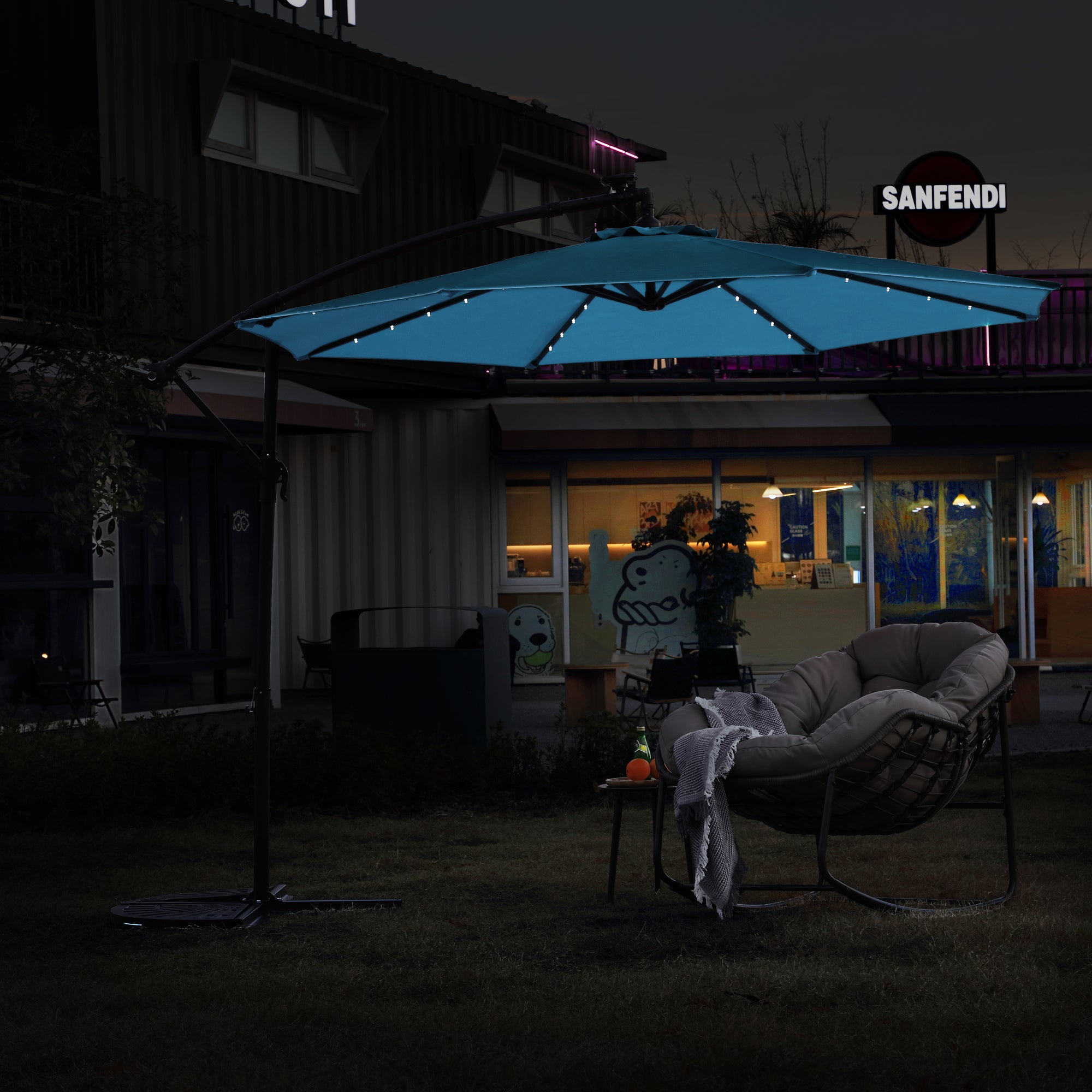 10 ft. Offset Hanging Outdoor Market Umbrella with Solar LED BOHFPU02LG