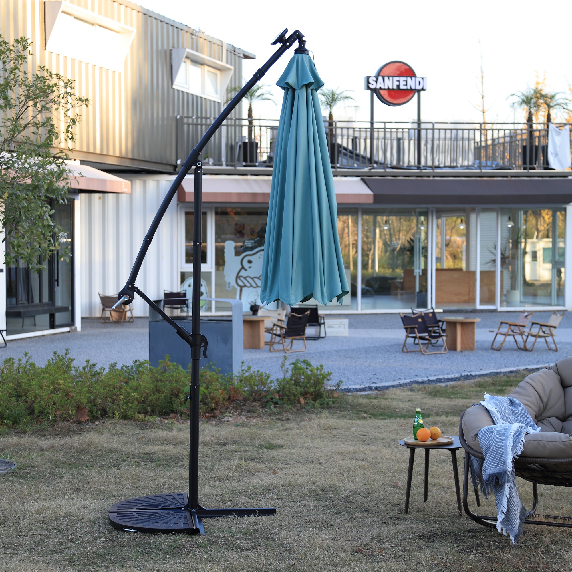 10 ft. Offset Hanging Outdoor Market Umbrella with Solar LED BOHFPU02LG