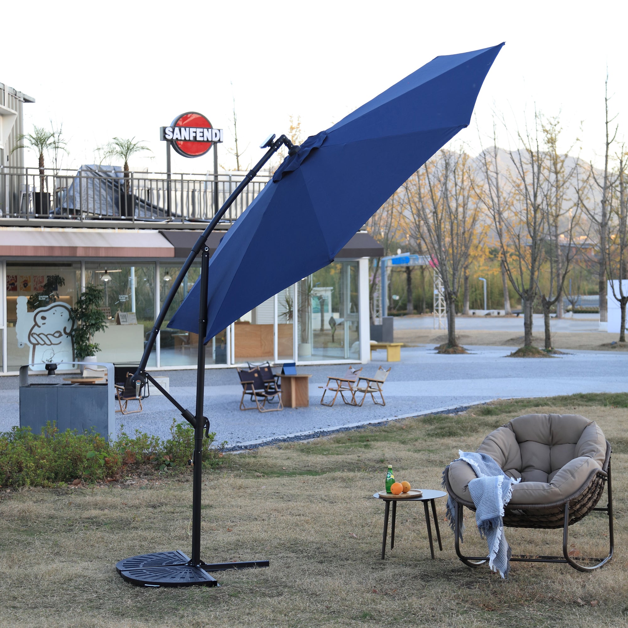 10 ft. Offset Hanging Outdoor Market Umbrella with Solar LED BOHFPU02NB