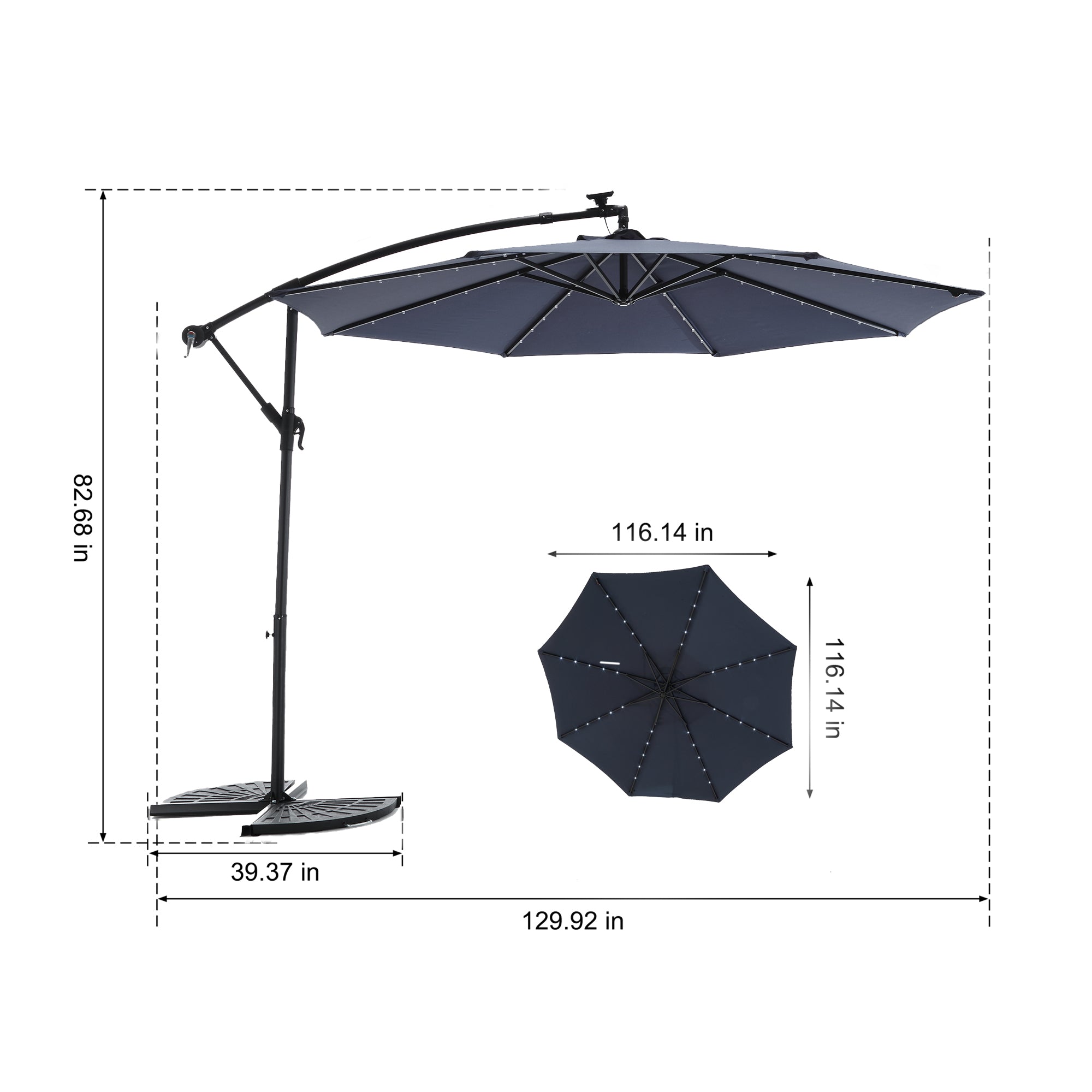 10 ft. Offset Hanging Outdoor Market Umbrella with Solar LED BOHFPU02NB