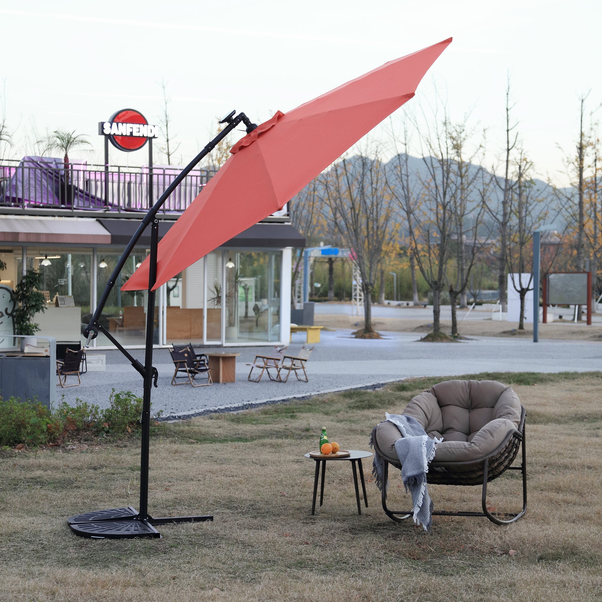 10 ft. Offset Hanging Outdoor Market Umbrella with Solar LED BOHFPU02ORG