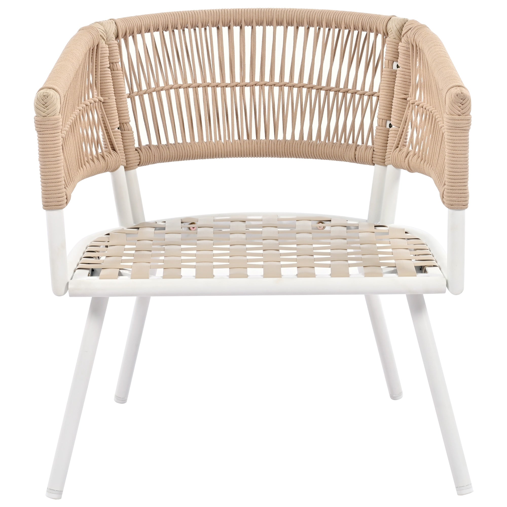 4-Piece Boho Rope Patio Conversation Set with Beige Cushions and Acacia Wood Table