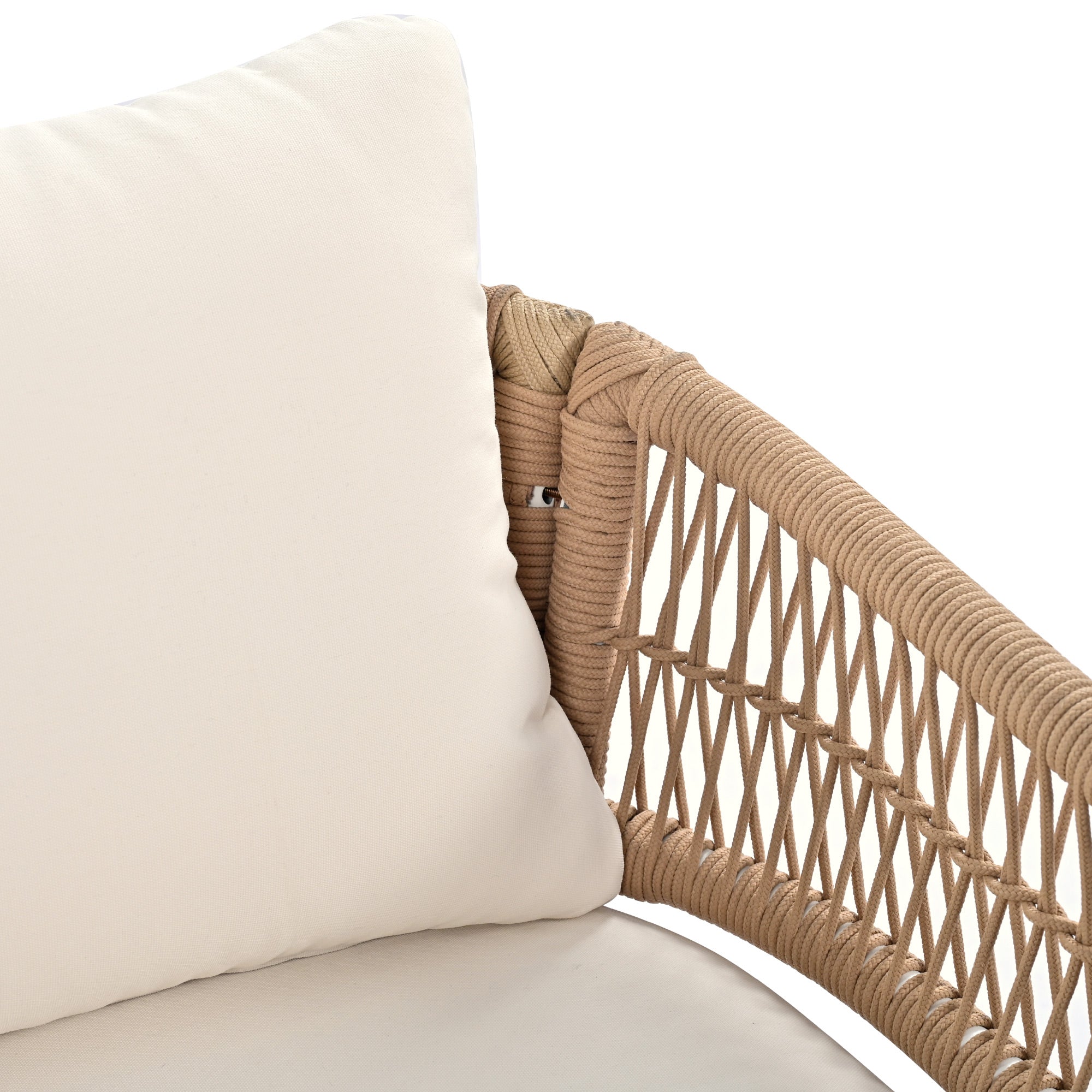 4-Piece Boho Rope Patio Conversation Set with Beige Cushions and Acacia Wood Table