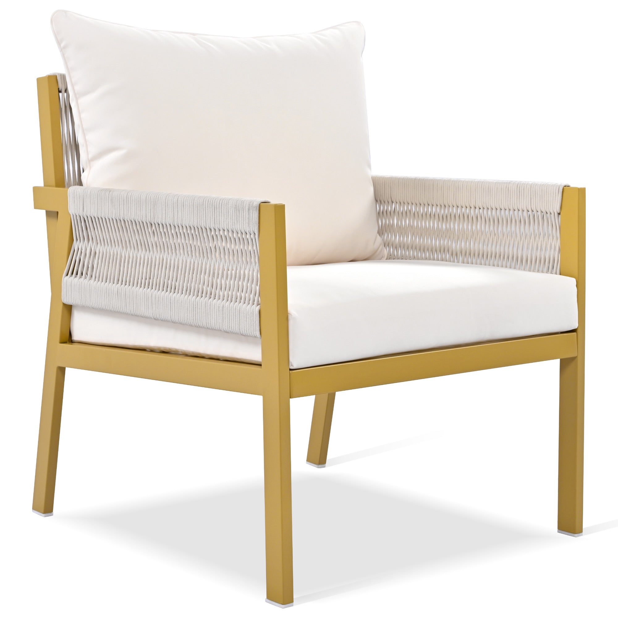 4-Piece Boho Rope Patio Conversation Set with Beige Cushions and Tempered Glass Table