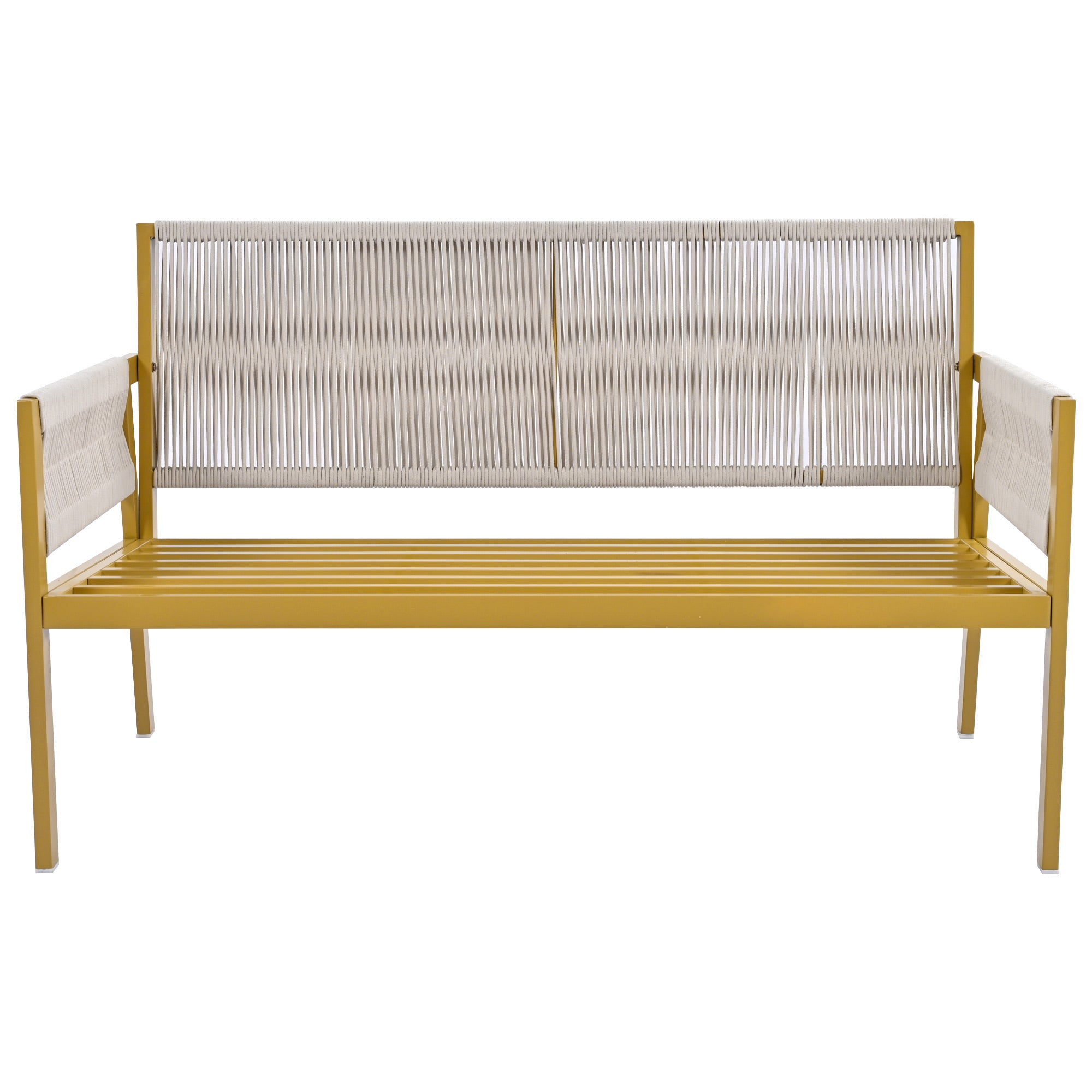 4-Piece Boho Rope Patio Conversation Set with Beige Cushions and Tempered Glass Table