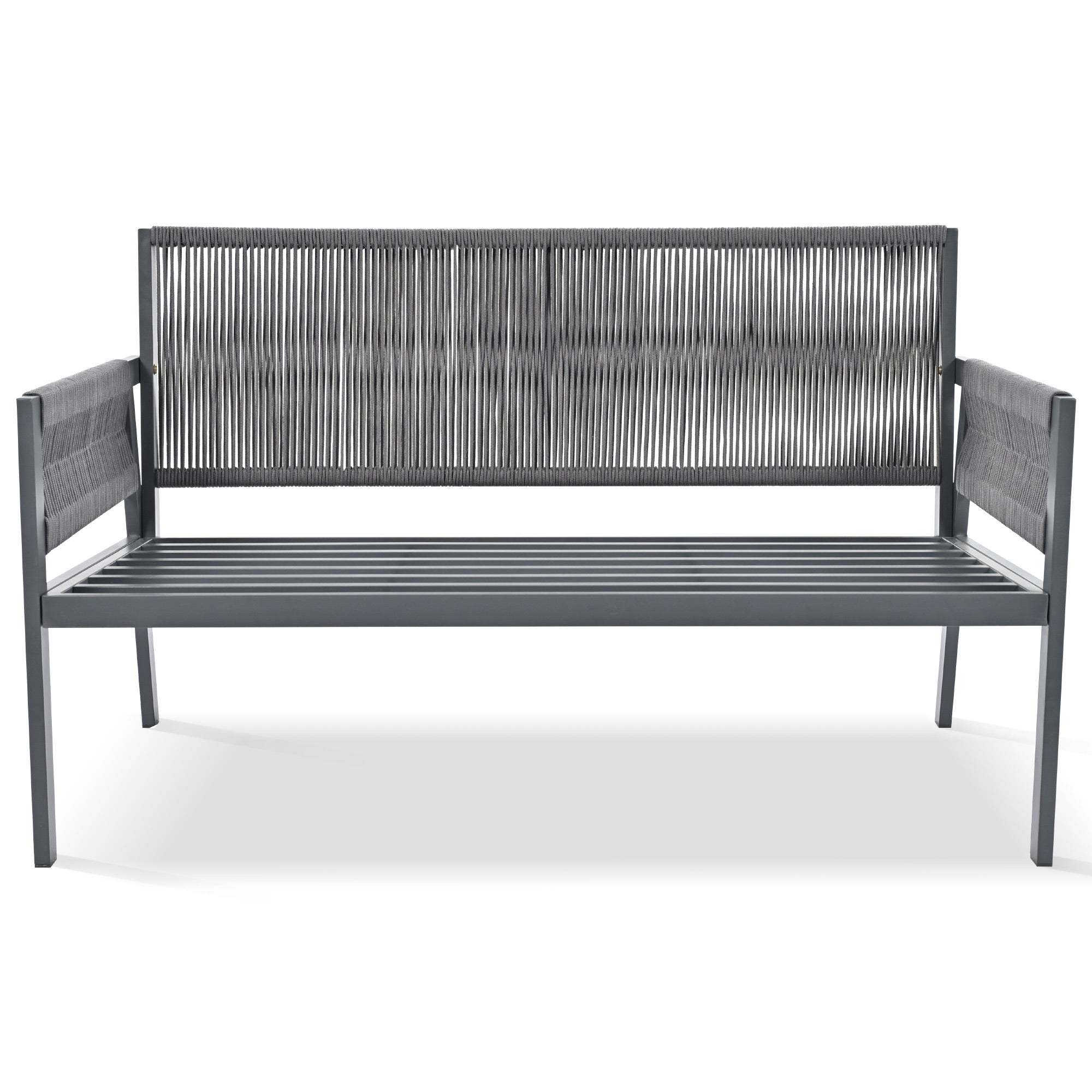 4-Piece Boho Rope Patio Conversation Set with Beige Cushions and Tempered Glass Table