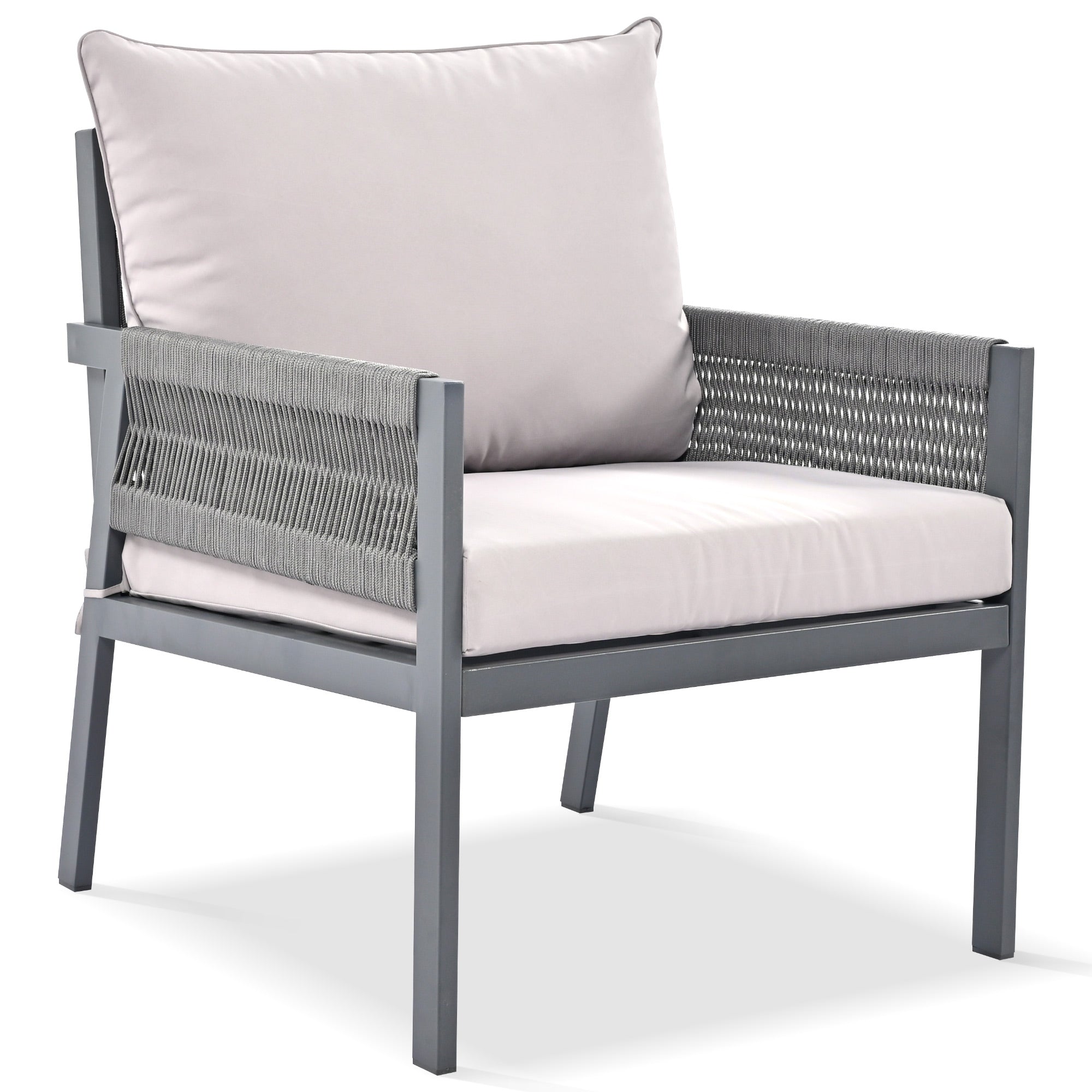 4-Piece Boho Rope Patio Conversation Set with Beige Cushions and Tempered Glass Table