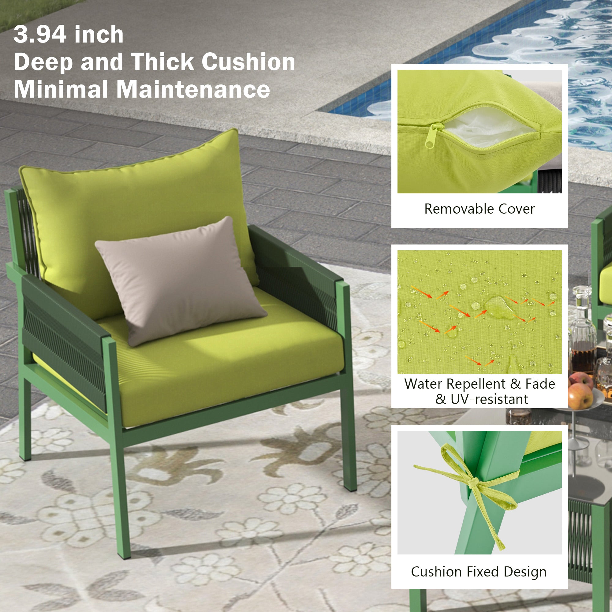 4-Piece Boho Rope Patio Conversation Set with Beige Cushions and Tempered Glass Table