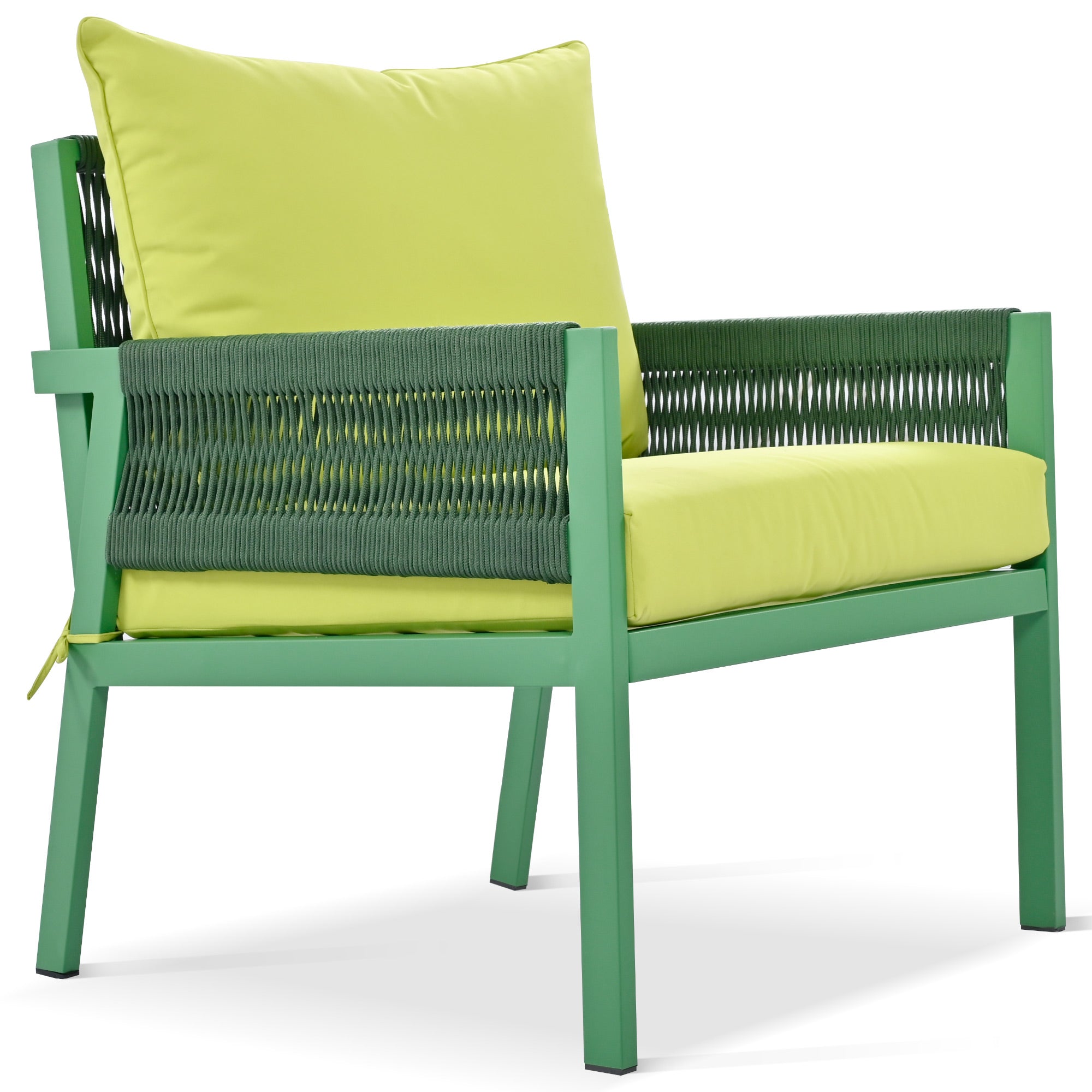 4-Piece Boho Rope Patio Conversation Set with Beige Cushions and Tempered Glass Table