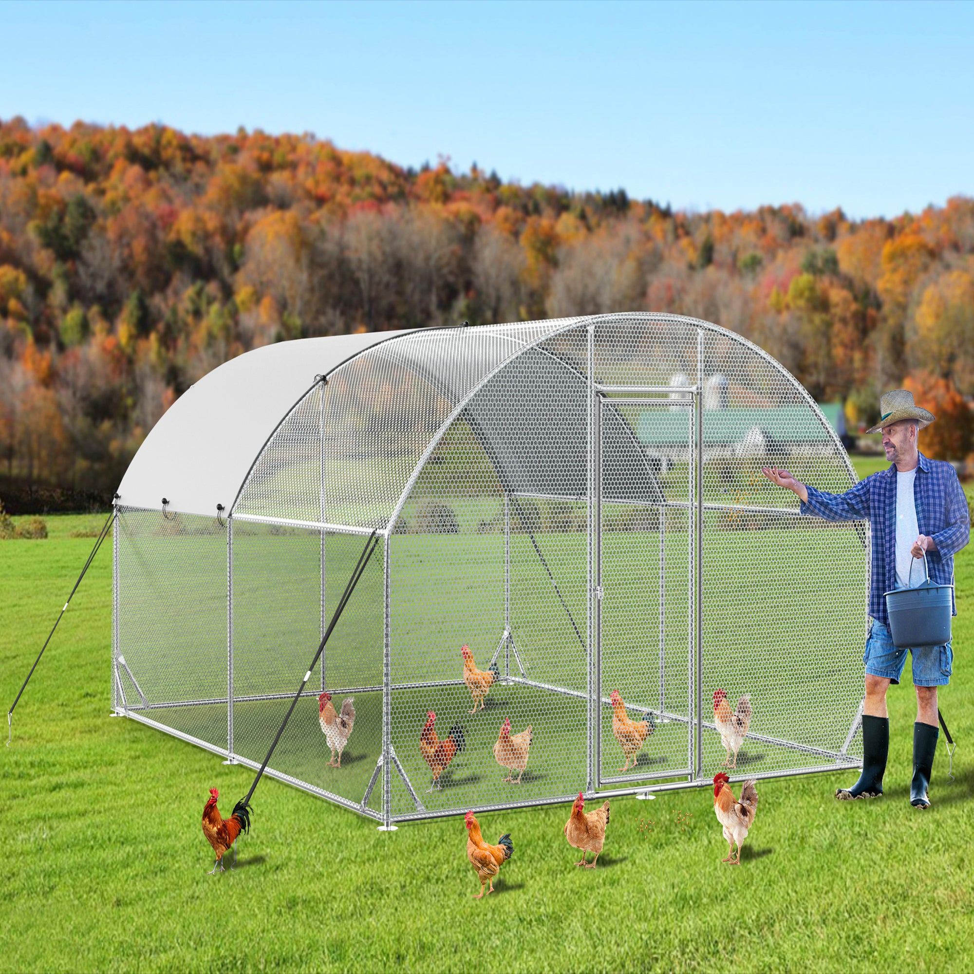 10' x 13' Large Metal Chicken Coop with Water-Resident and Anti-UV Cover BOMERCC01-SV