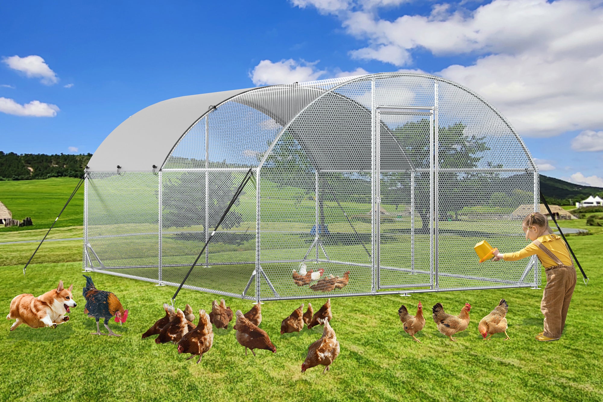 10' x 13' Large Metal Chicken Coop with Water-Resident and Anti-UV Cover BOMERCC01-SV