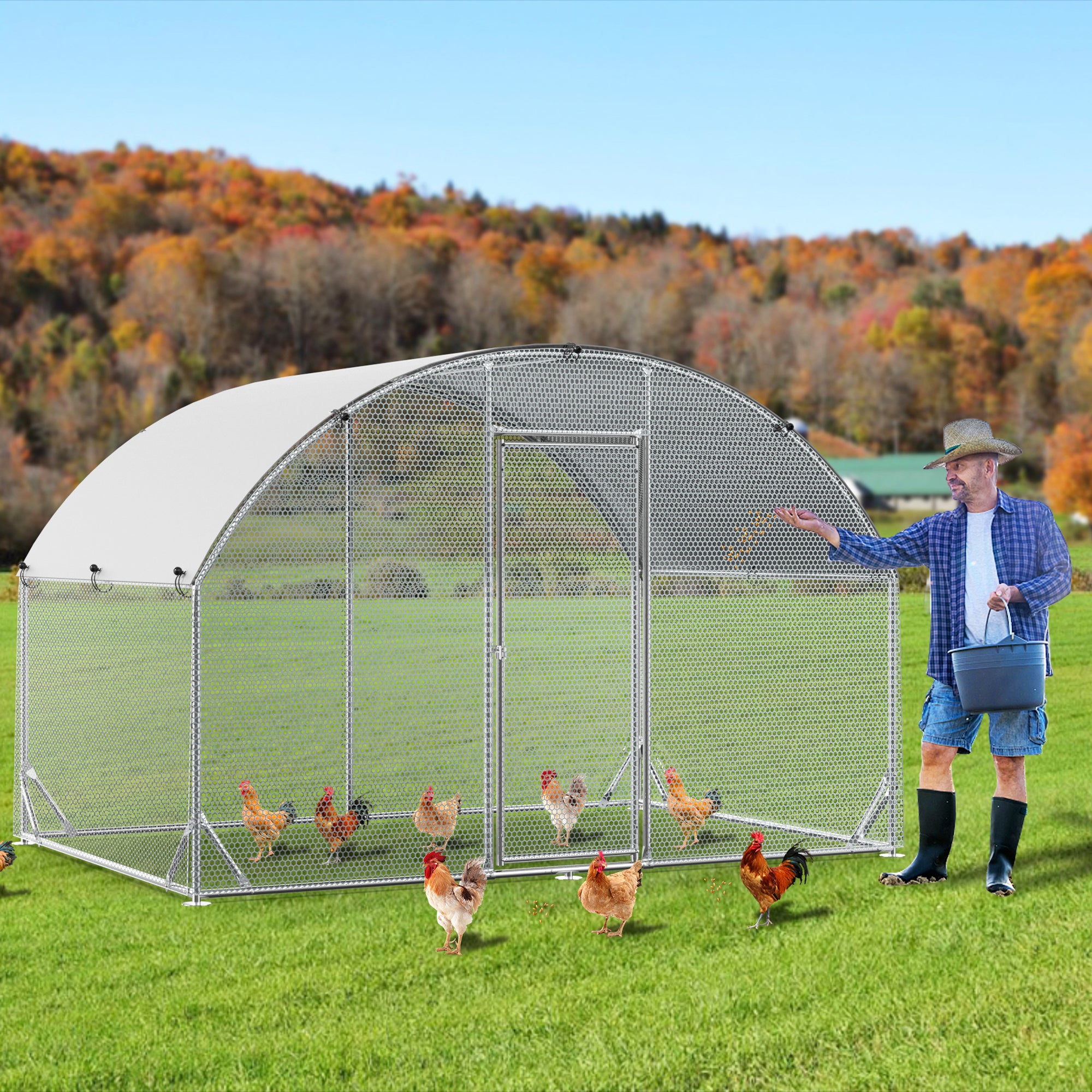 10' x 6.5' Large Metal Chicken Coop with Water-Resident and Anti-UV Cover BOMERCC02-SV