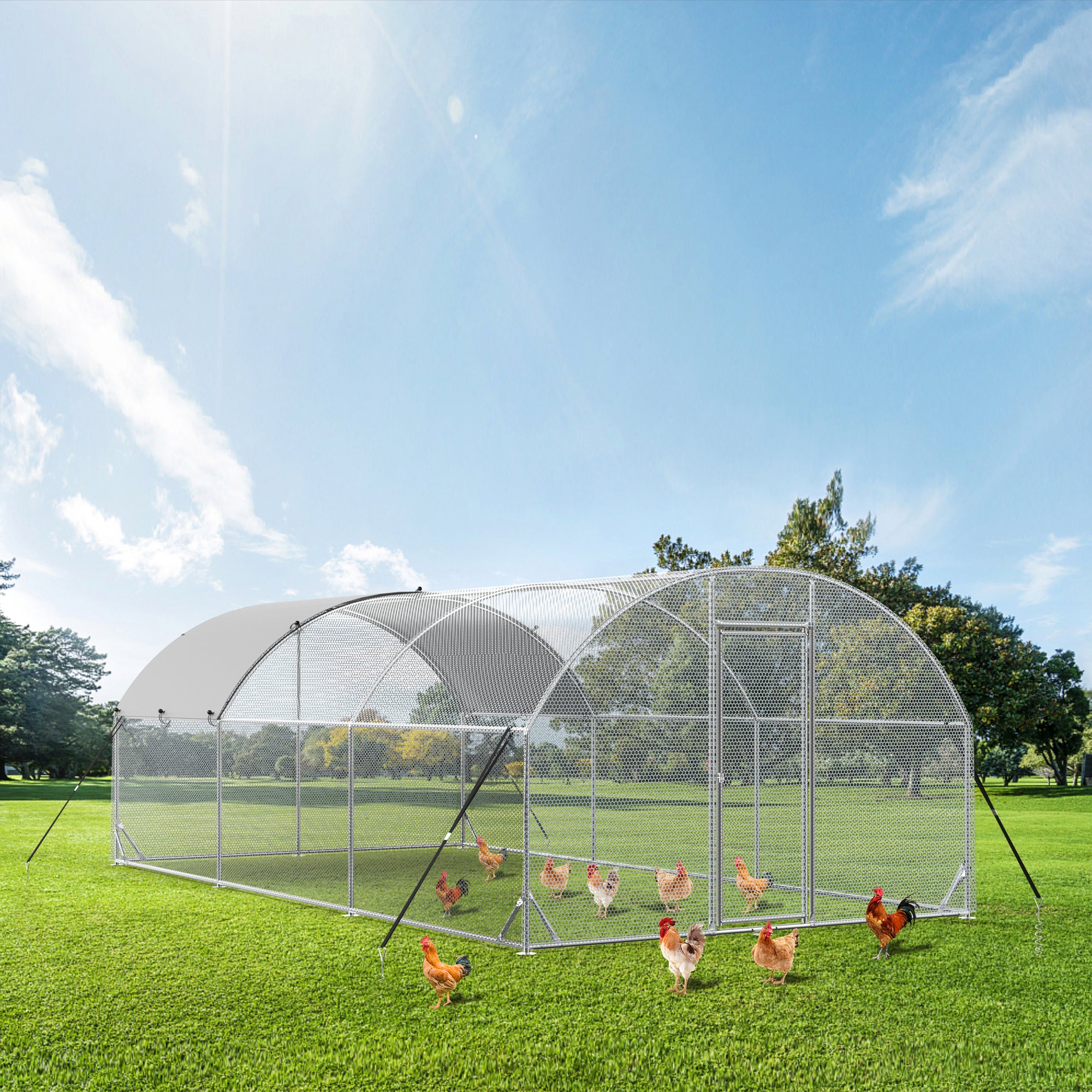 19.5 ft. Large Metal Chicken Coop with High-Quality Steel Pipe Frame Large and Water-Resident Cover BOMERCC03-SV