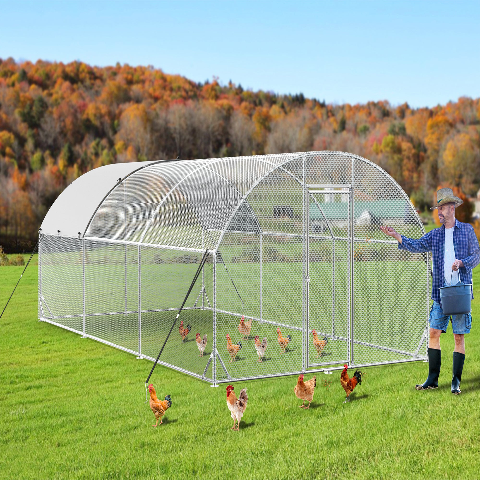 19.5 ft. Large Metal Chicken Coop with High-Quality Steel Pipe Frame Large and Water-Resident Cover BOMERCC03-SV
