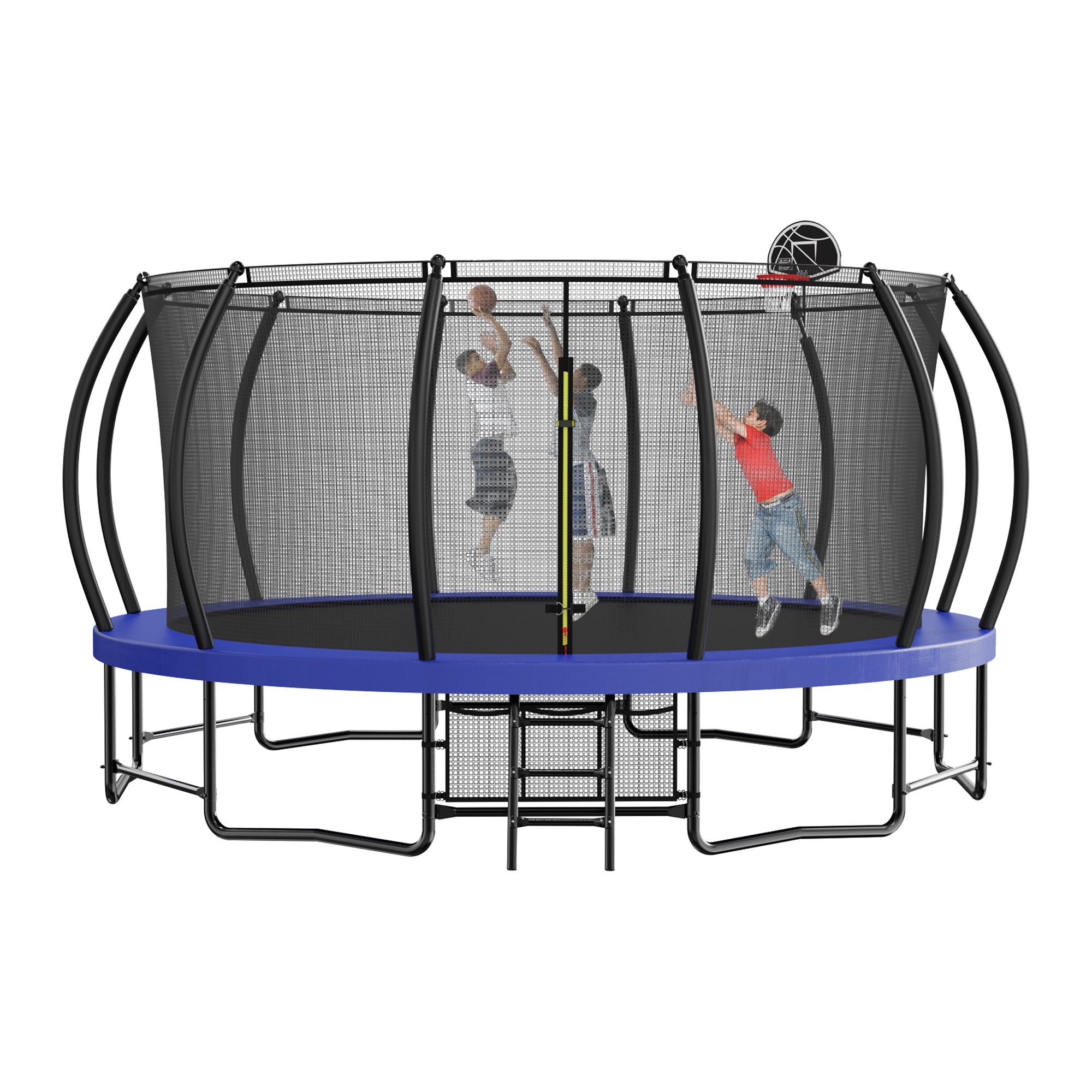 16 ft. Outdoor Blue Round Galvanized Anti-Rust Coating Trampoline with Basketball Hoop with Ladder and Shoe Bag BOMERTP01-BL