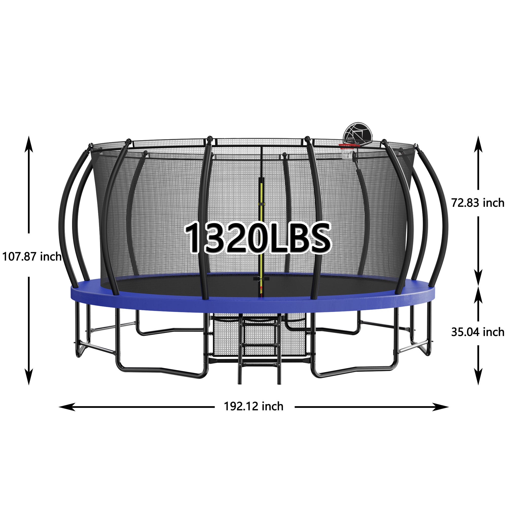 16 ft. Outdoor Blue Round Galvanized Anti-Rust Coating Trampoline with Basketball Hoop with Ladder and Shoe Bag BOMERTP01-BL