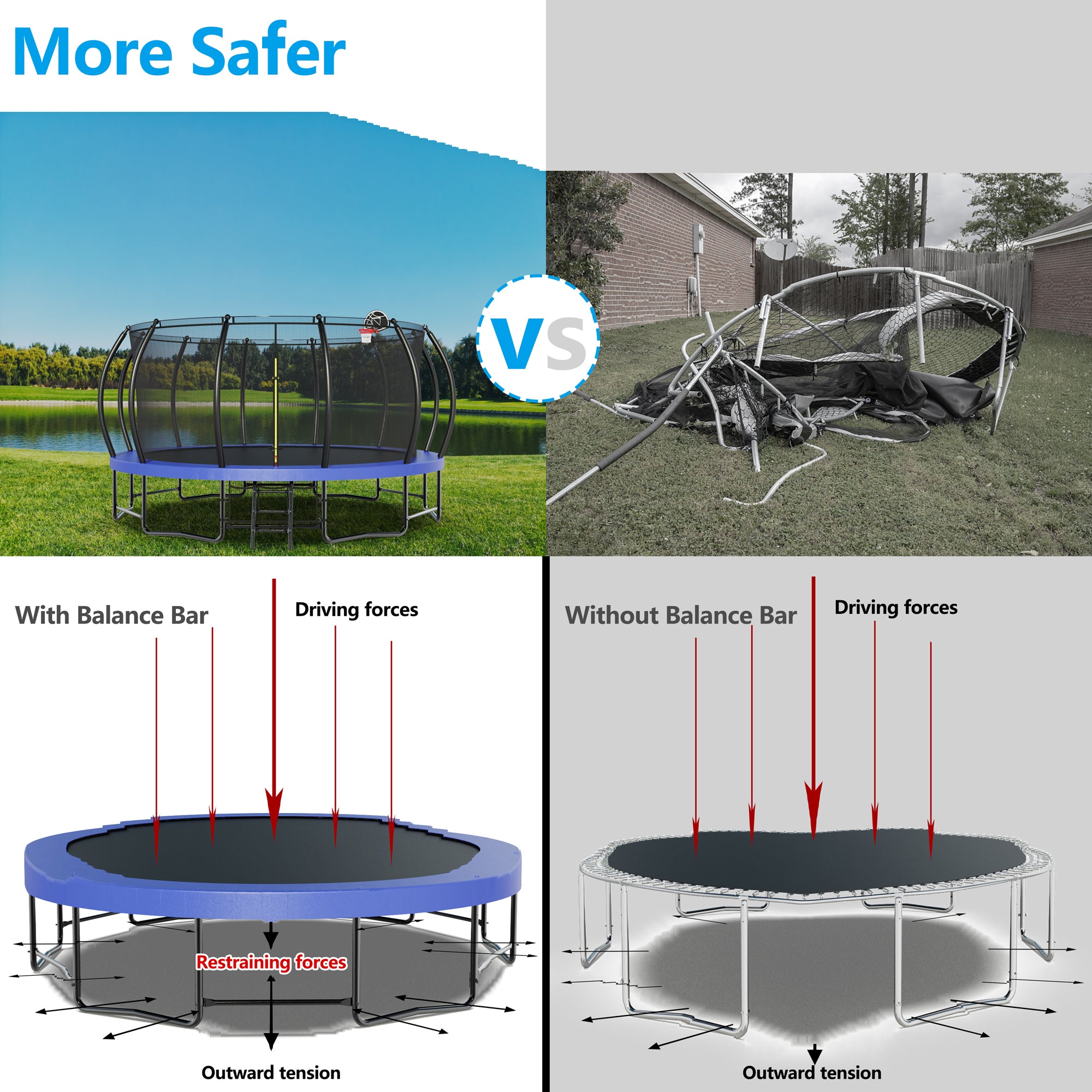 16 ft. Outdoor Blue Round Galvanized Anti-Rust Coating Trampoline with Basketball Hoop with Ladder and Shoe Bag BOMERTP01-BL