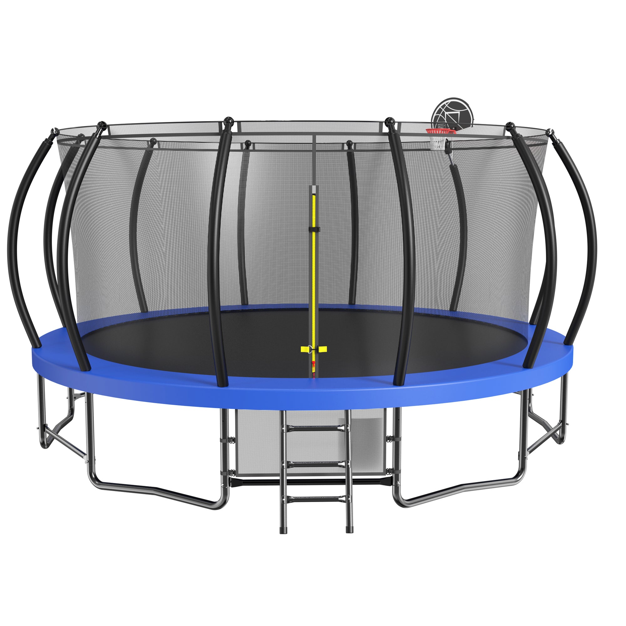 16 ft. Outdoor Blue Round Galvanized Anti-Rust Coating Trampoline with Basketball Hoop with Ladder and Shoe Bag BOMERTP01-BL