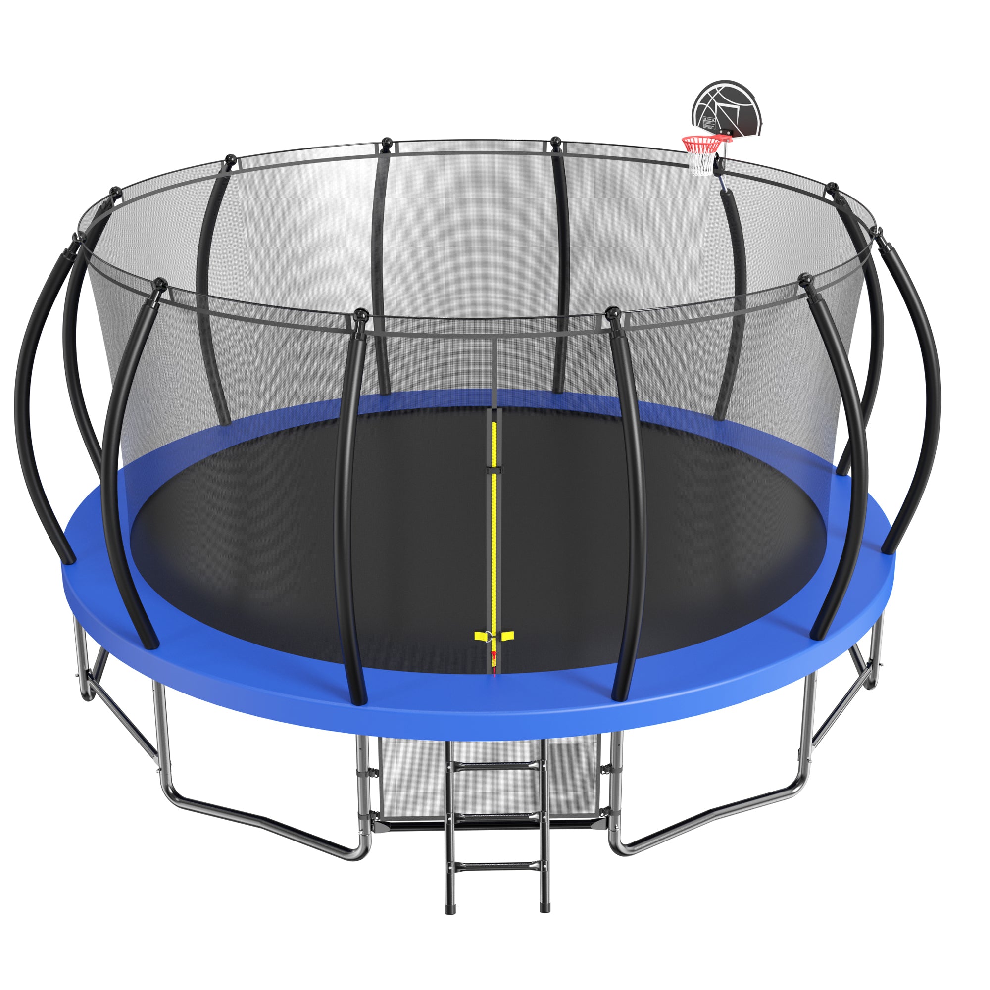 16 ft. Outdoor Blue Round Galvanized Anti-Rust Coating Trampoline with Basketball Hoop with Ladder and Shoe Bag BOMERTP01-BL