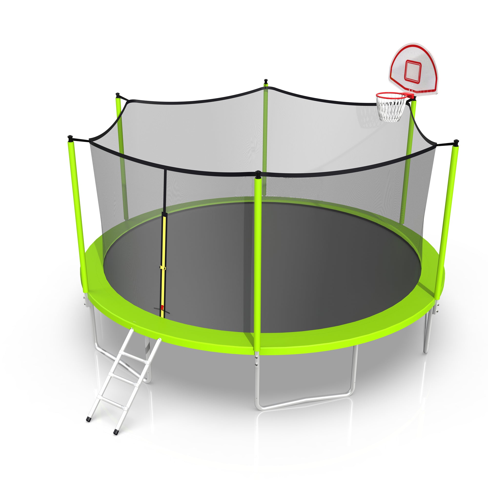 16 ft. Outdoor Green Heavy-Duty Round Trampoline with Enclosure with Basketball Hoop and Ladder BOMERTP02-GRN