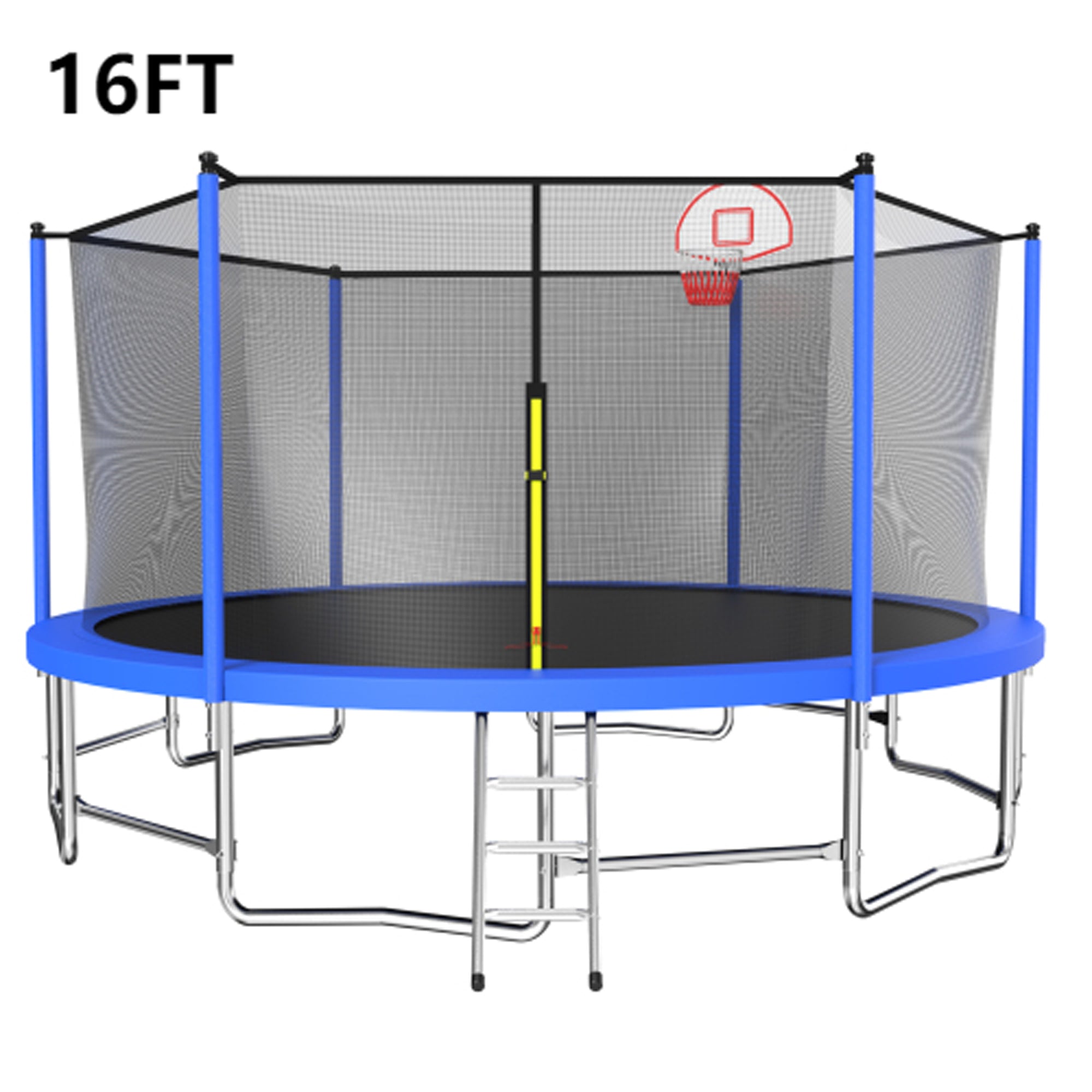 16 ft. Blue 1.5MM Thickened Recreational Trampoline with Balance Bar with Basketball Hoop with Ball and Enclosure Net BOMERTP03-ABL