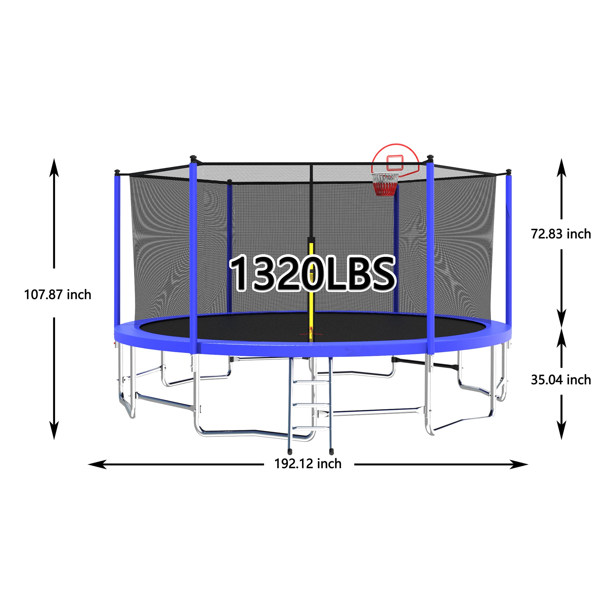 16 ft. Blue 1.5MM Thickened Recreational Trampoline with Balance Bar with Basketball Hoop with Ball and Enclosure Net BOMERTP03-ABL