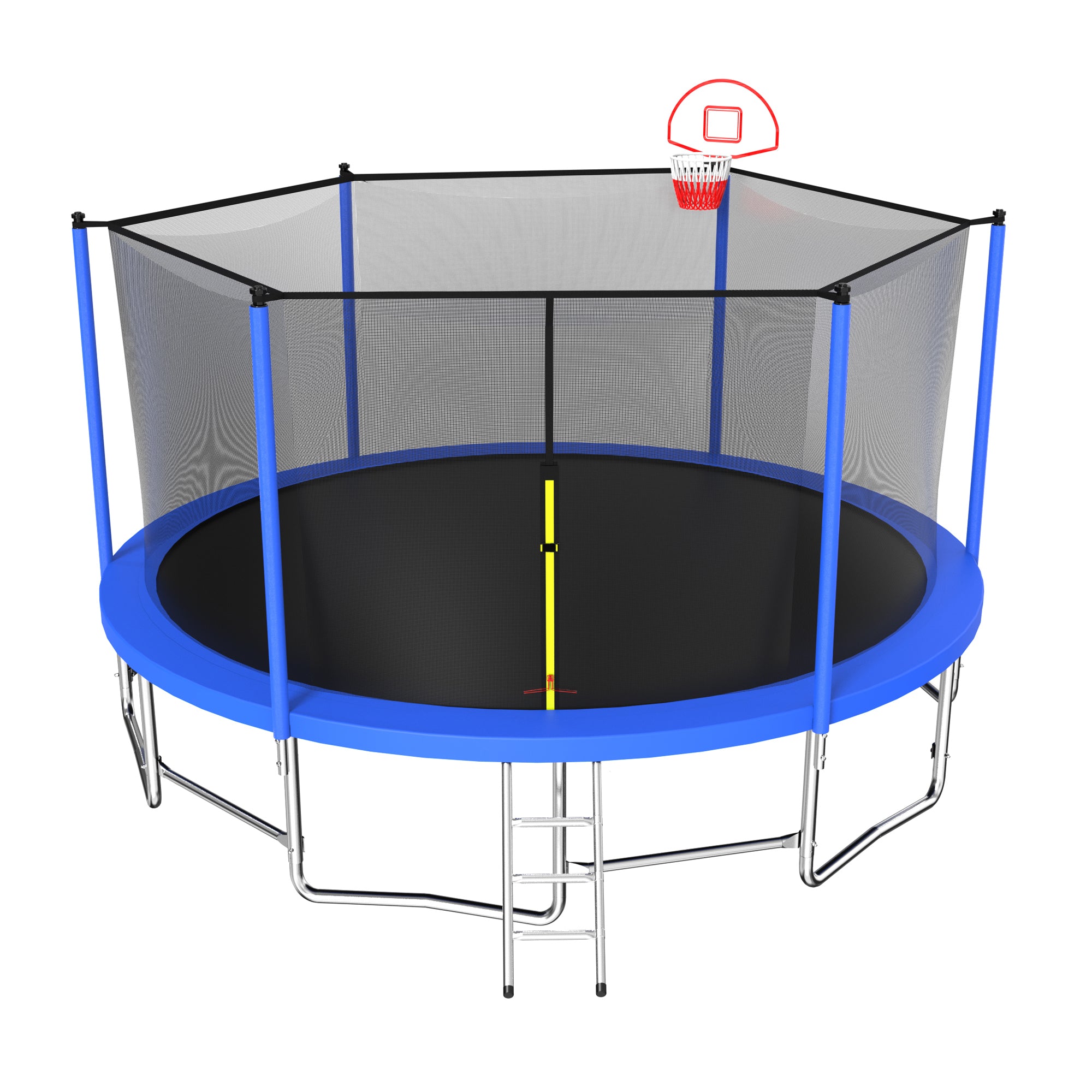 16 ft. Blue 1.5MM Thickened Recreational Trampoline with Balance Bar with Basketball Hoop with Ball and Enclosure Net BOMERTP03-ABL