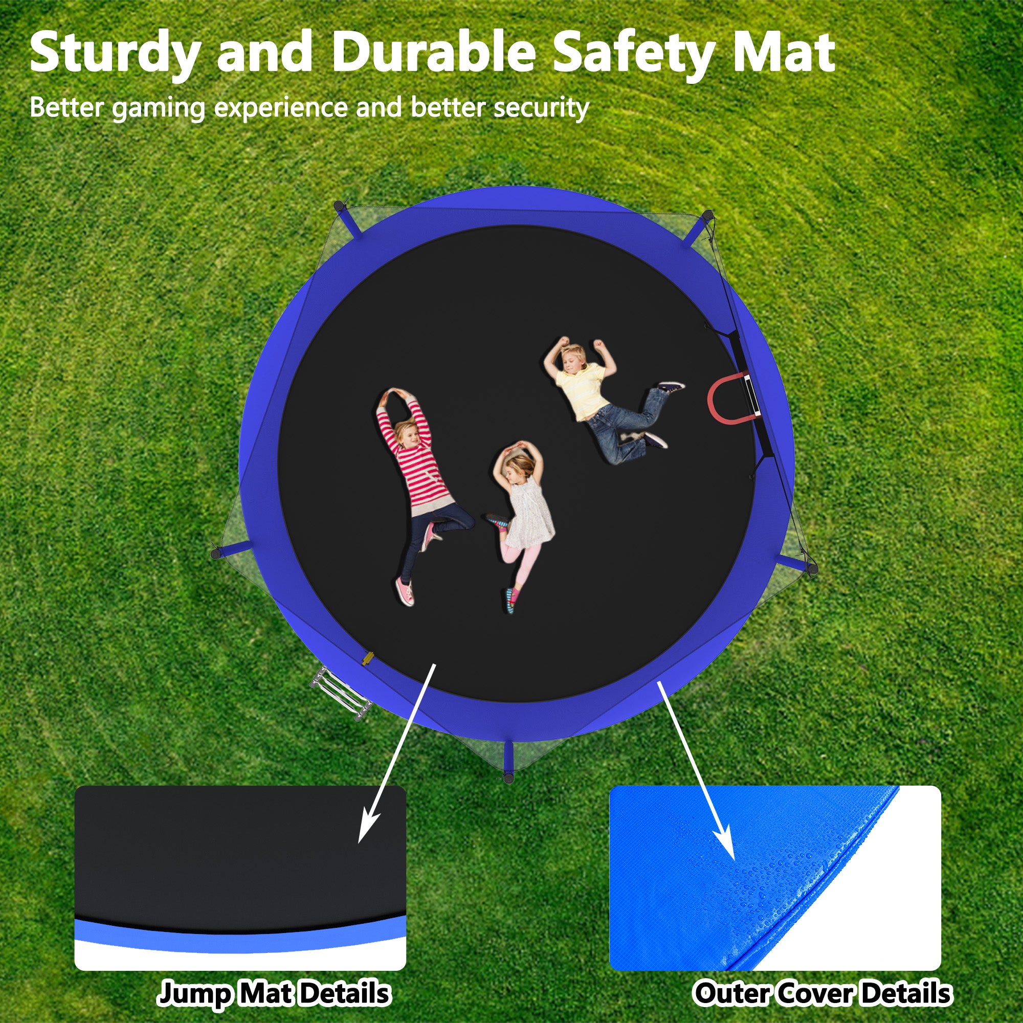 14 ft. Blue Galvanized Anti-Rust OutdoorCoatingTrampoline with Basketball Hoop and Ladder BOMERTP04-BL