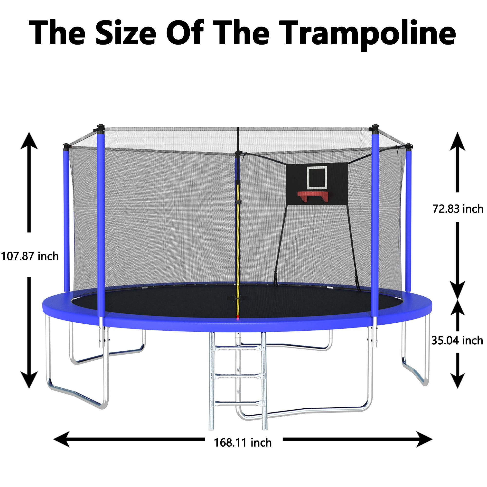 14 ft. Blue Galvanized Anti-Rust OutdoorCoatingTrampoline with Basketball Hoop and Ladder BOMERTP04-BL