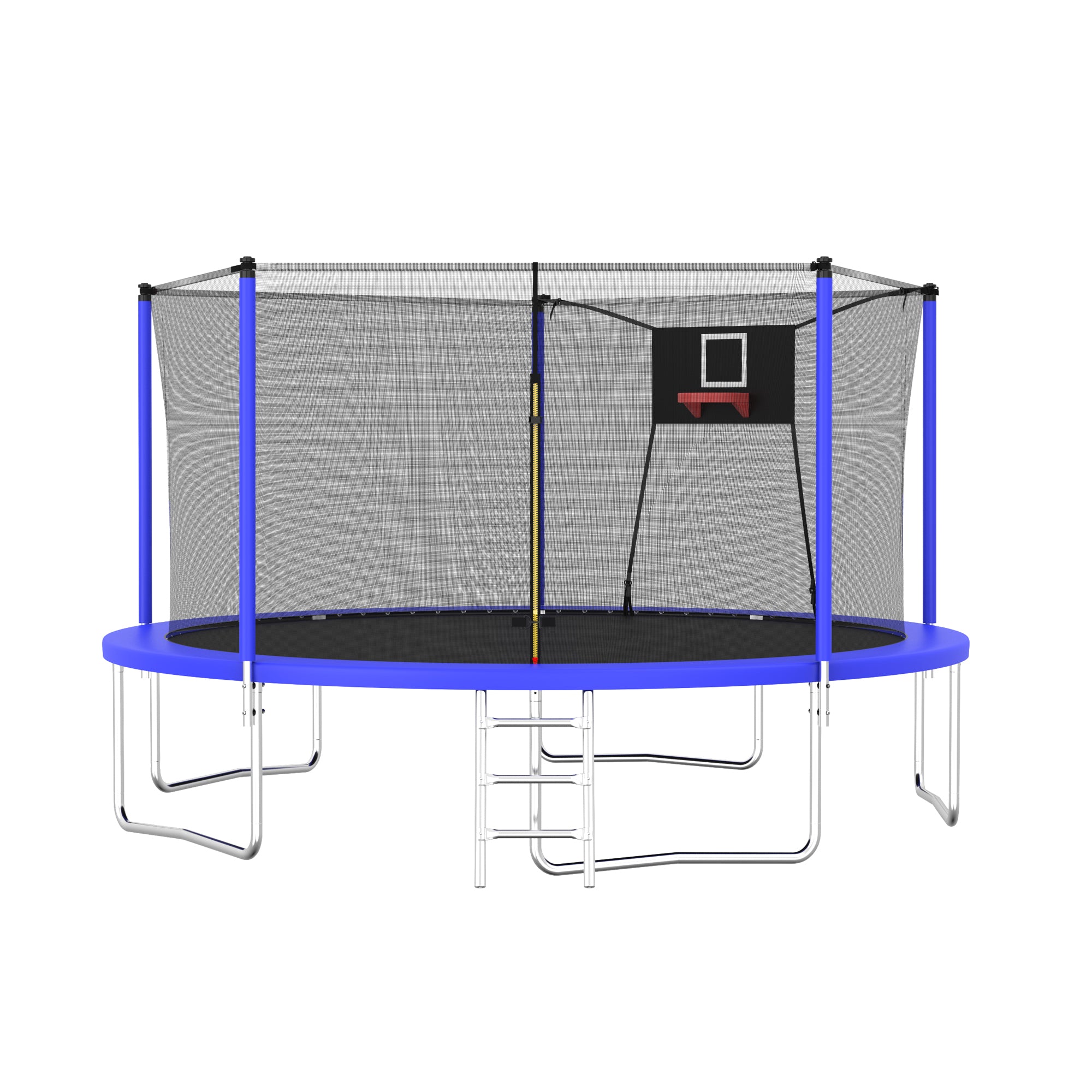 14 ft. Blue Galvanized Anti-Rust OutdoorCoatingTrampoline with Basketball Hoop and Ladder BOMERTP04-BL