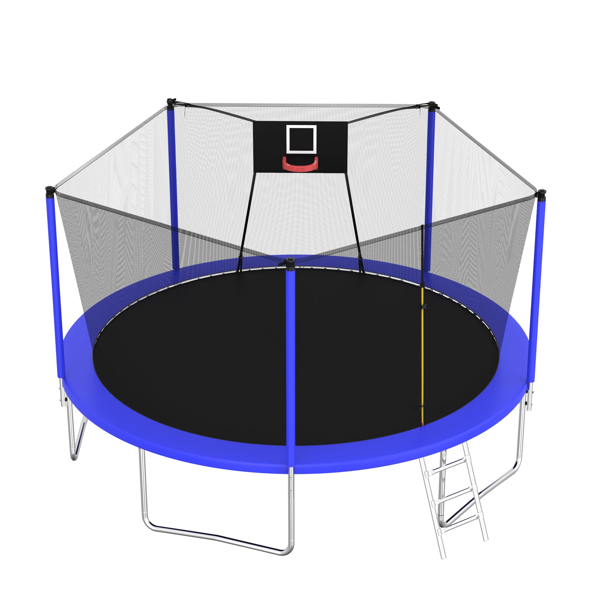 14 ft. Blue Galvanized Anti-Rust OutdoorCoatingTrampoline with Basketball Hoop and Ladder BOMERTP04-BL