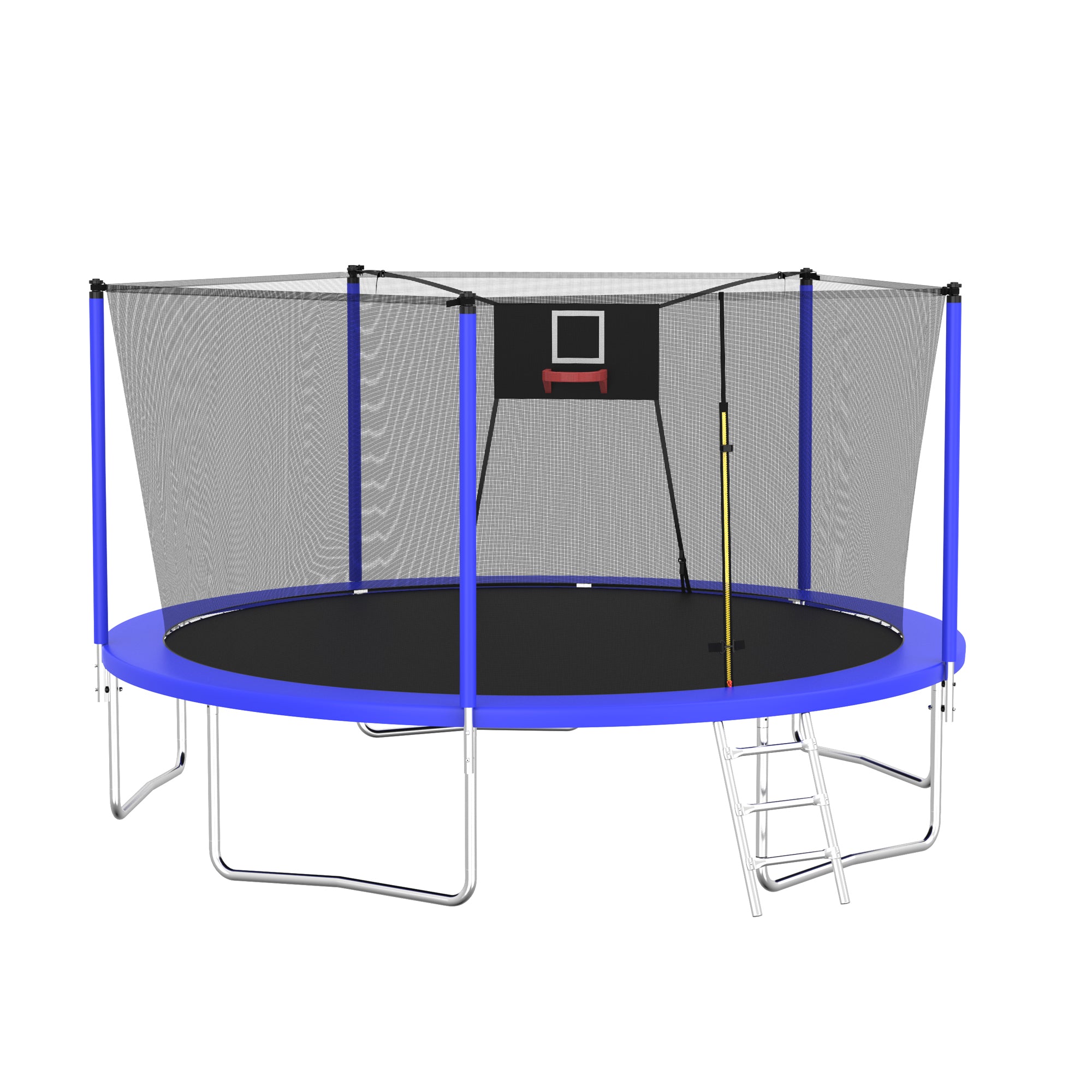 14 ft. Blue Galvanized Anti-Rust OutdoorCoatingTrampoline with Basketball Hoop and Ladder BOMERTP04-BL