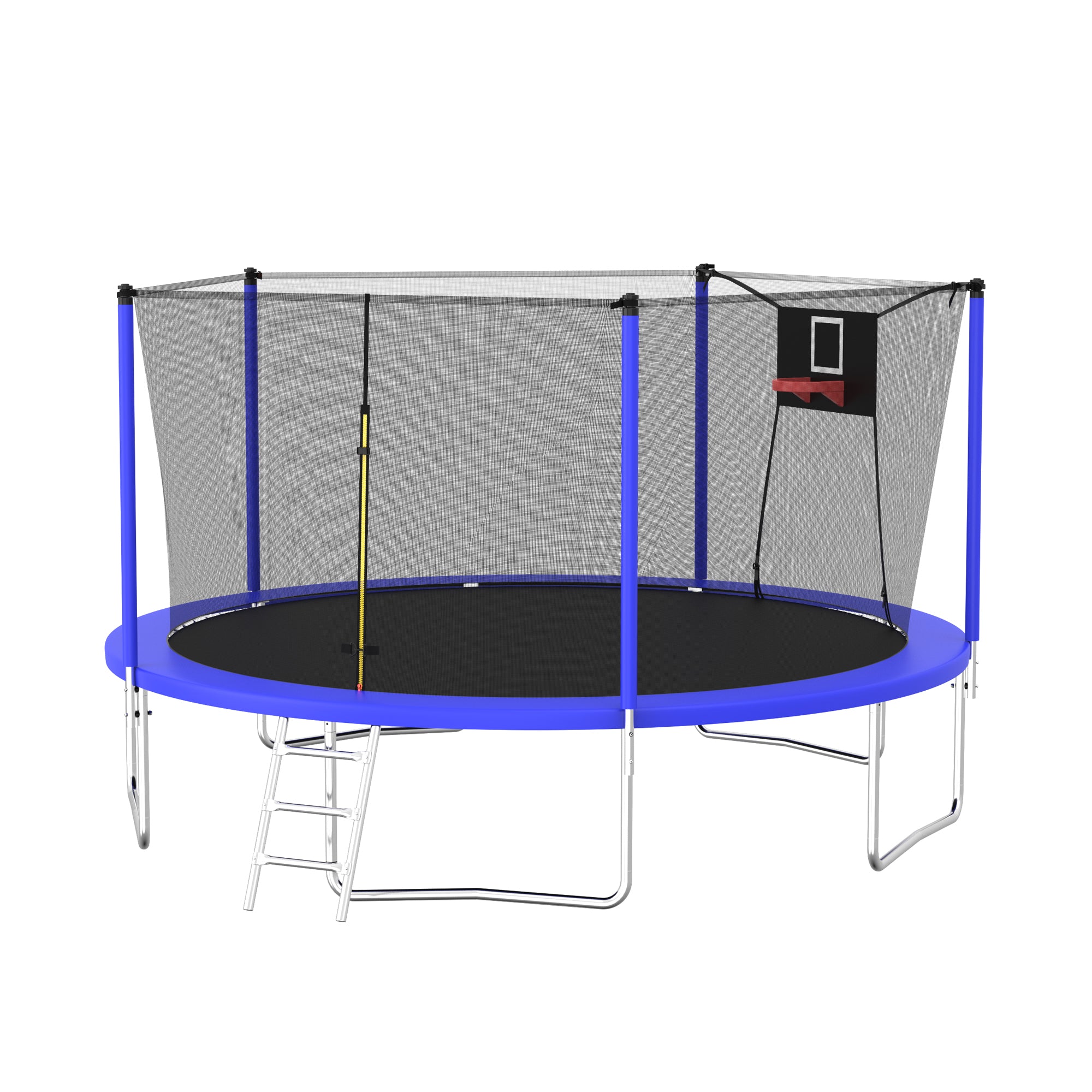 14 ft. Blue Galvanized Anti-Rust OutdoorCoatingTrampoline with Basketball Hoop and Ladder BOMERTP04-BL