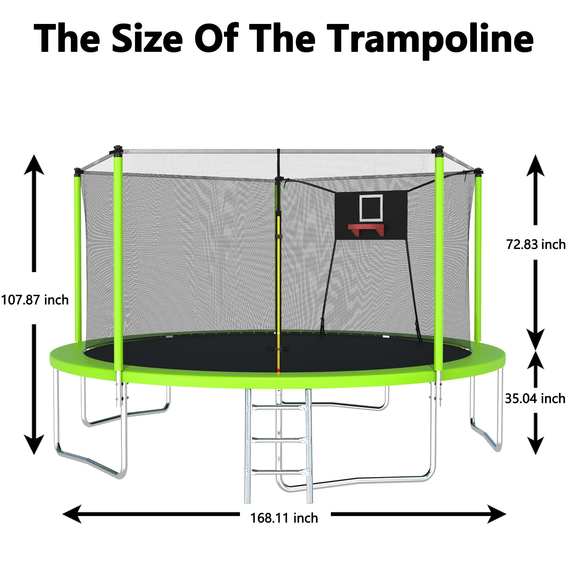 14 ft. Green Galvanized Anti-Rust Outdoor Trampoline with Basketball Hoop and Ladder BOMERTP04-GRN