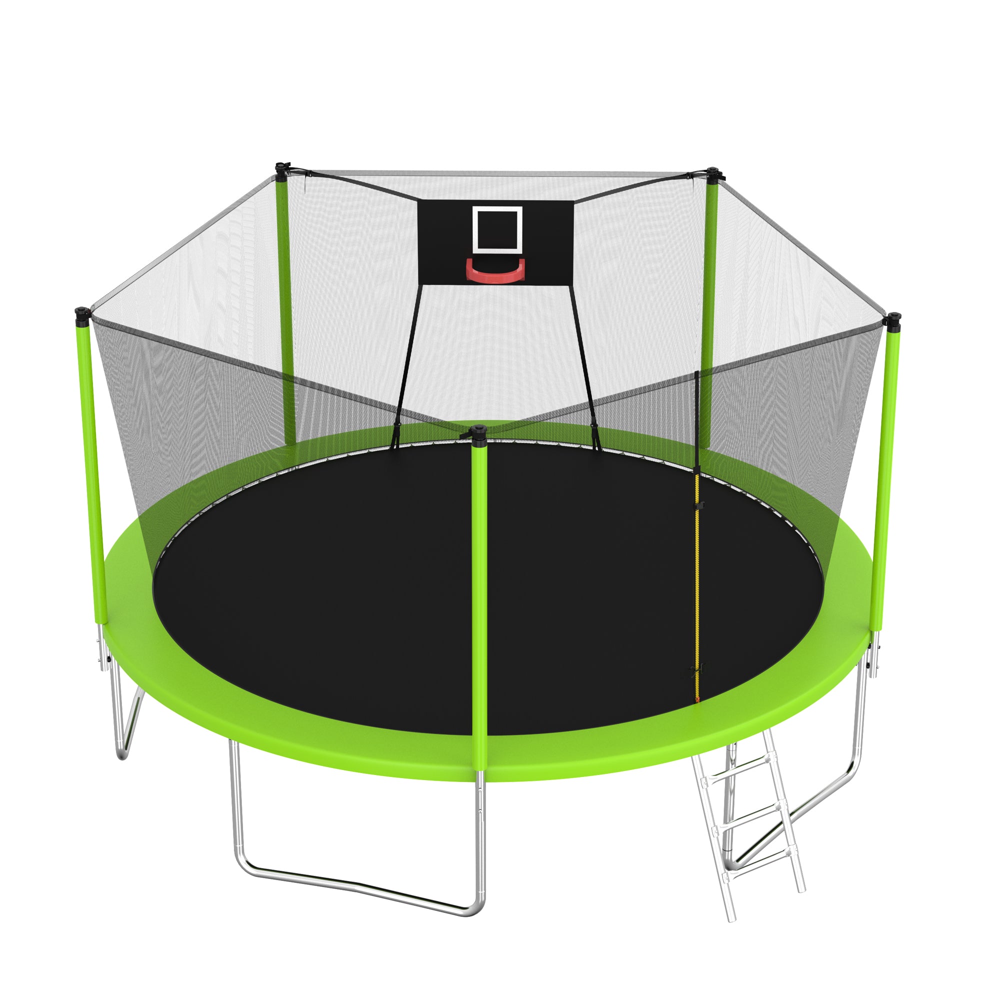 14 ft. Green Galvanized Anti-Rust Outdoor Trampoline with Basketball Hoop and Ladder BOMERTP04-GRN